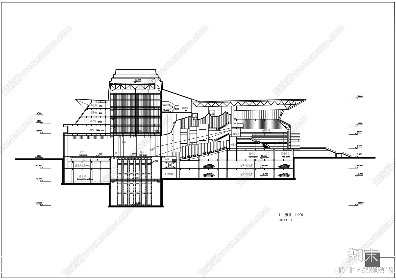大剧院建筑cad施工图下载【ID:1149930813】