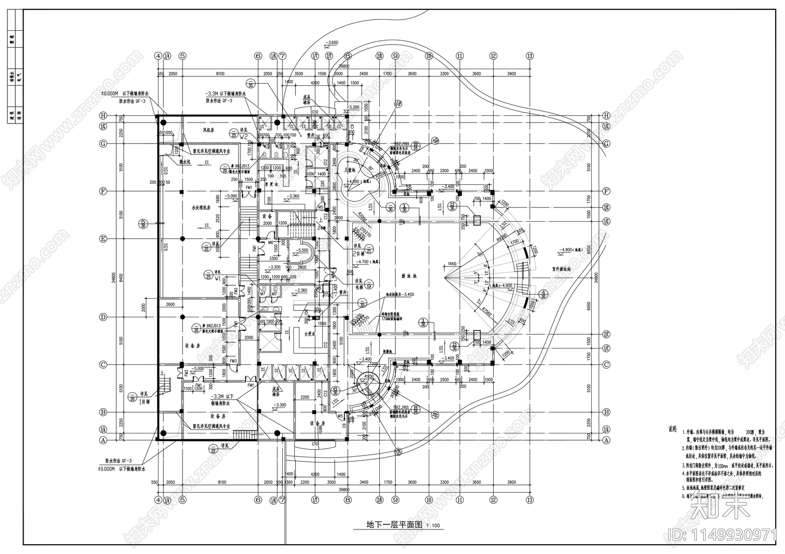 地中海风情娱乐会所配套建筑cad施工图下载【ID:1149930971】