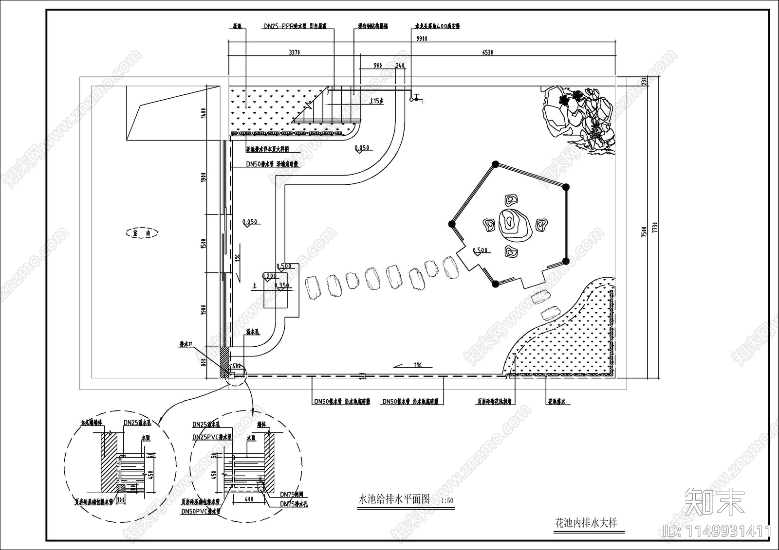 屋顶花园景观cad施工图下载【ID:1149931411】