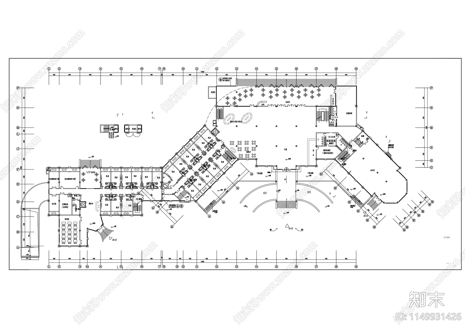 二层欧式高尔夫会所建筑cad施工图下载【ID:1149931426】