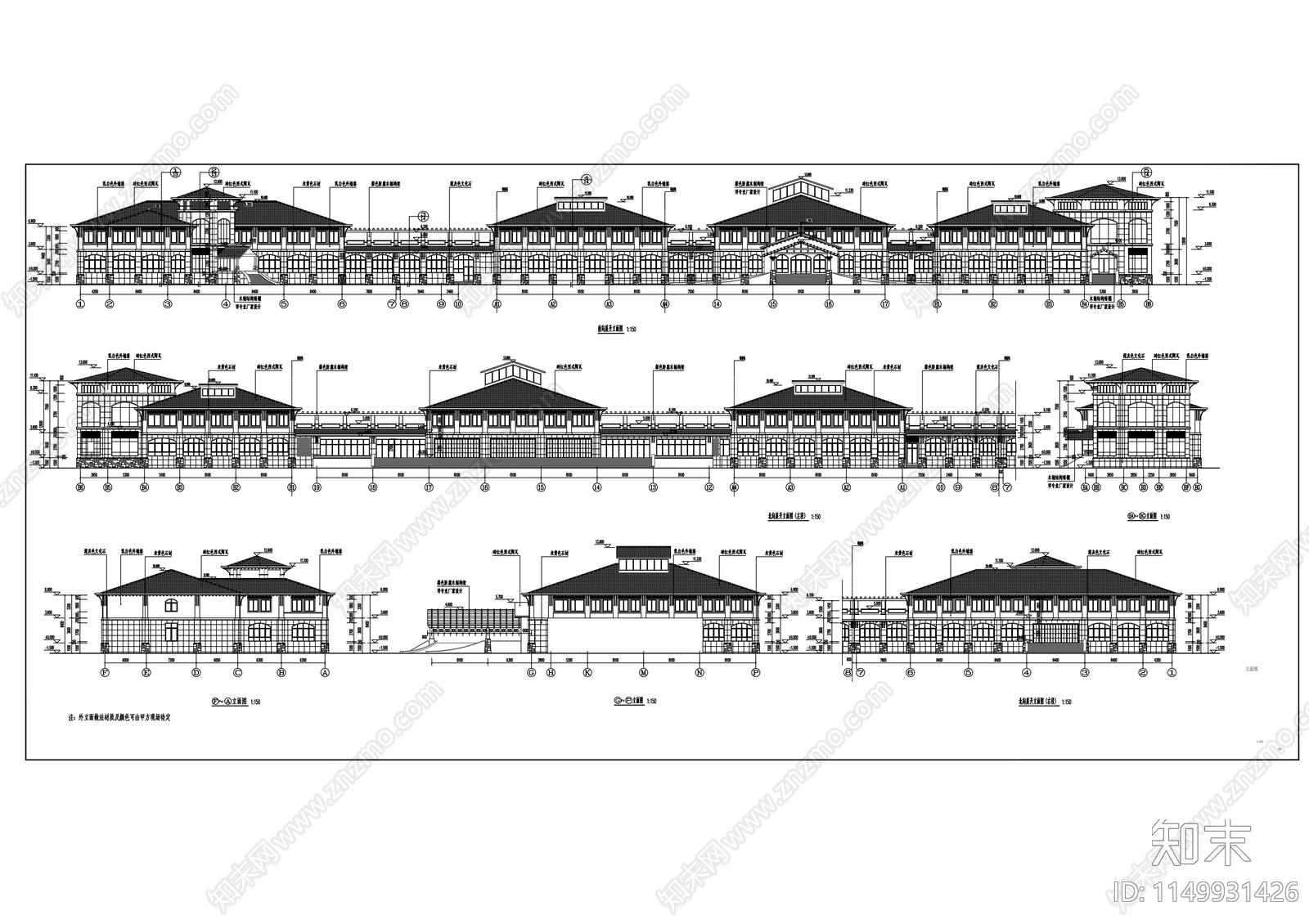 二层欧式高尔夫会所建筑cad施工图下载【ID:1149931426】