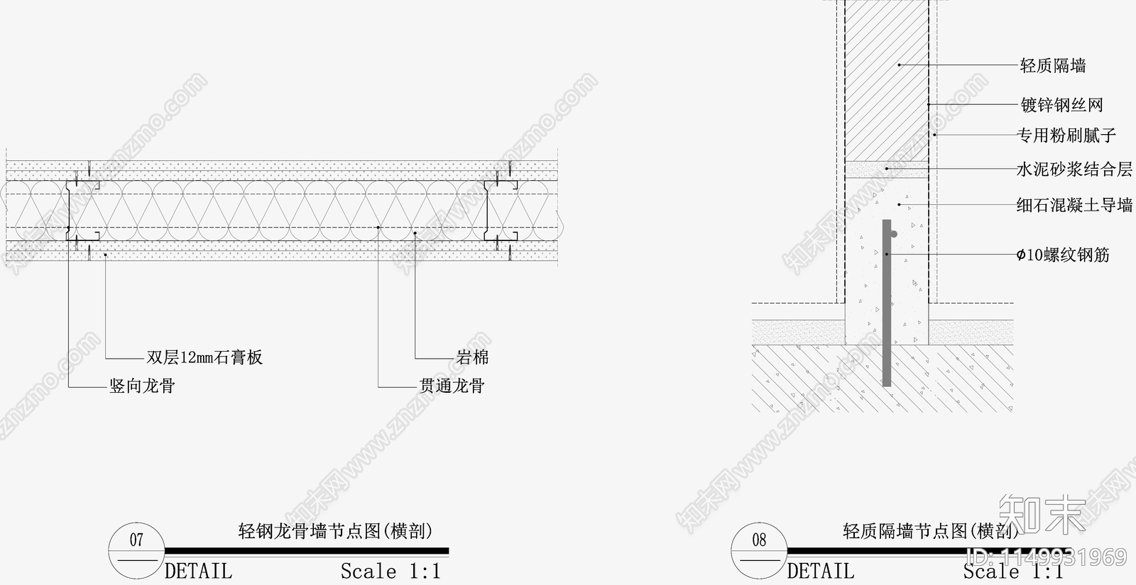 常用隔墙节点施工图下载【ID:1149931969】