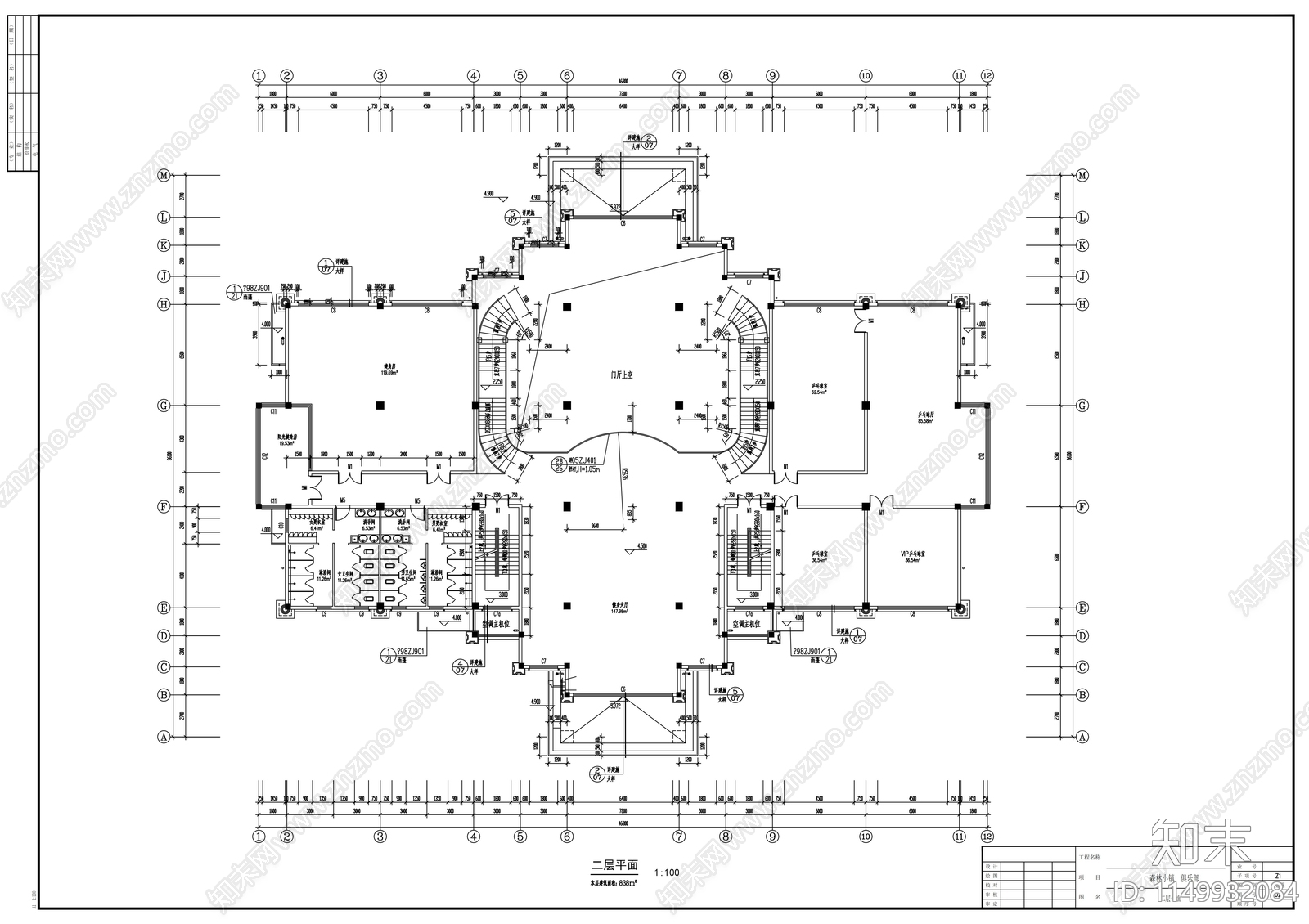 森林小镇住宅区二层欧式俱乐部建筑cad施工图下载【ID:1149932084】