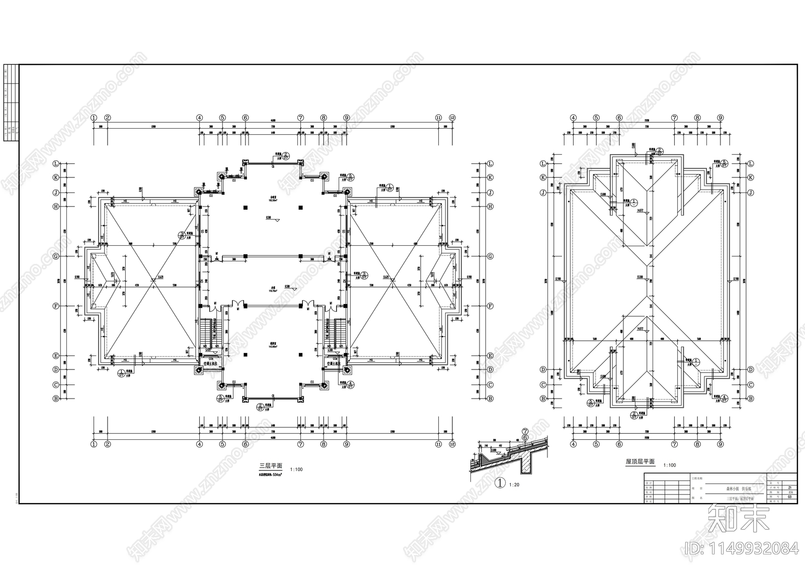 森林小镇住宅区二层欧式俱乐部建筑cad施工图下载【ID:1149932084】