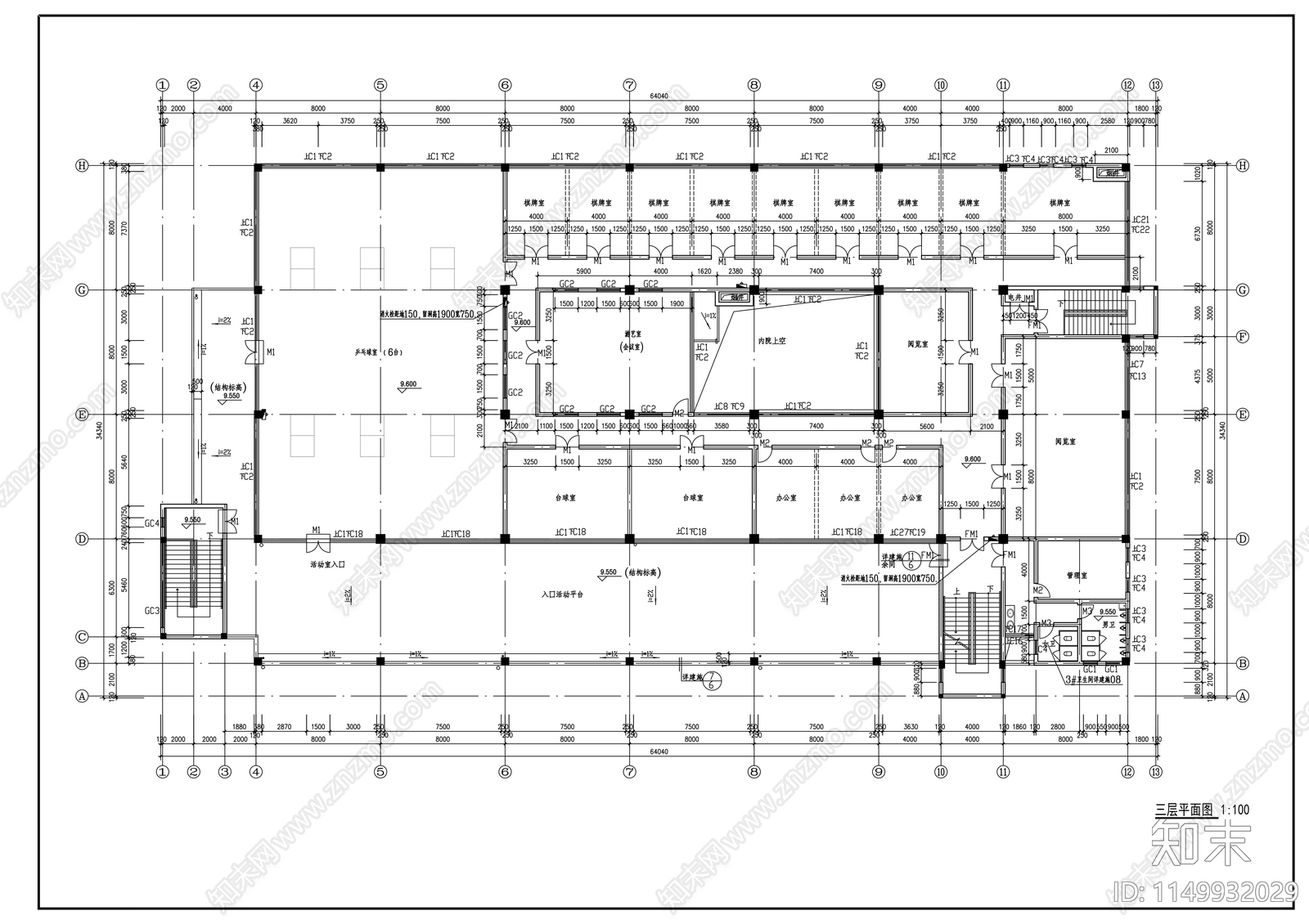 食堂建筑cad施工图下载【ID:1149932029】