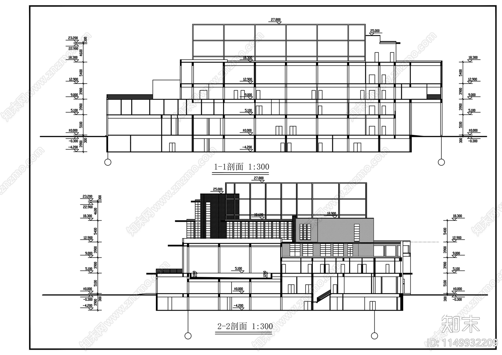 五层会所建筑cad施工图下载【ID:1149932209】