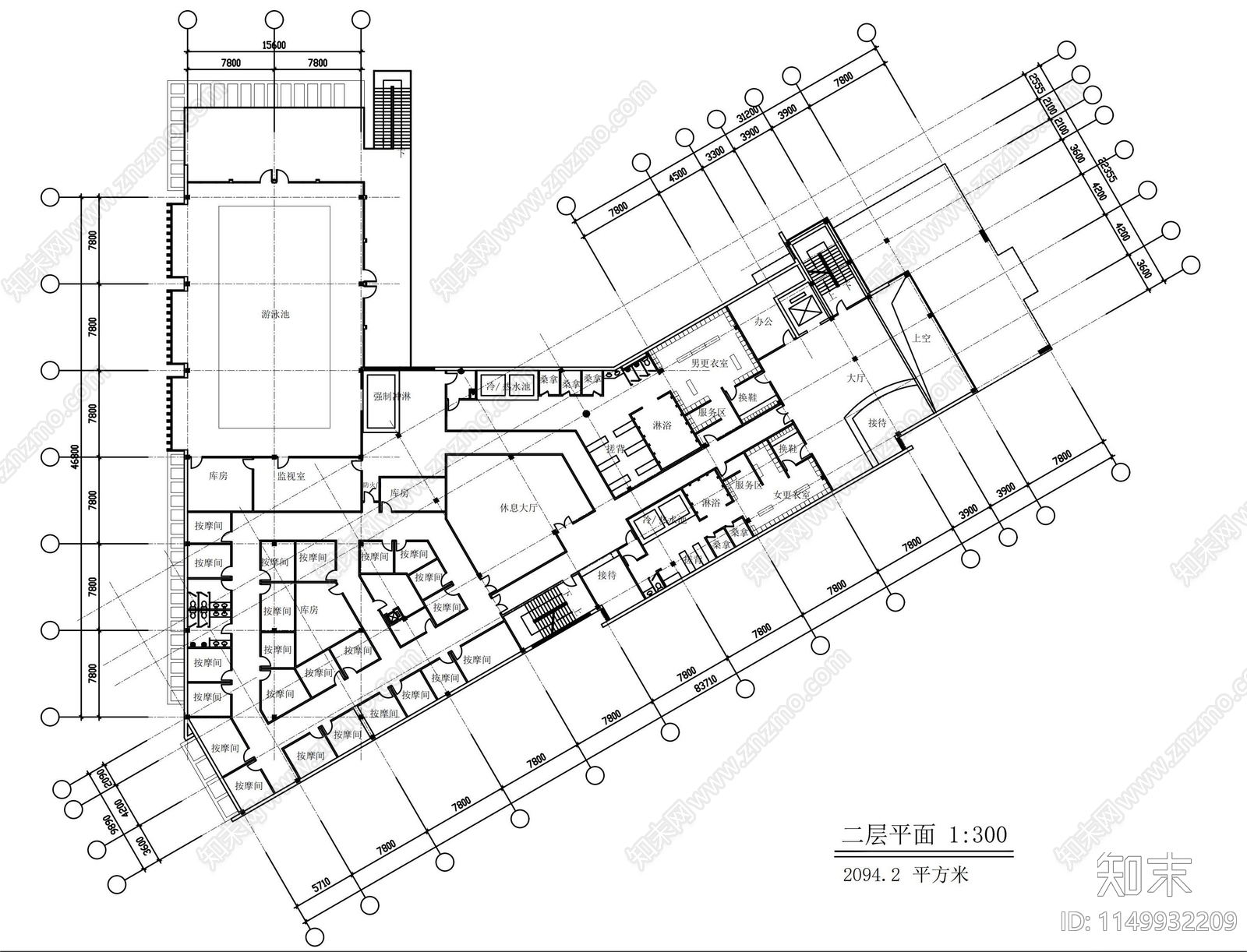 五层会所建筑cad施工图下载【ID:1149932209】