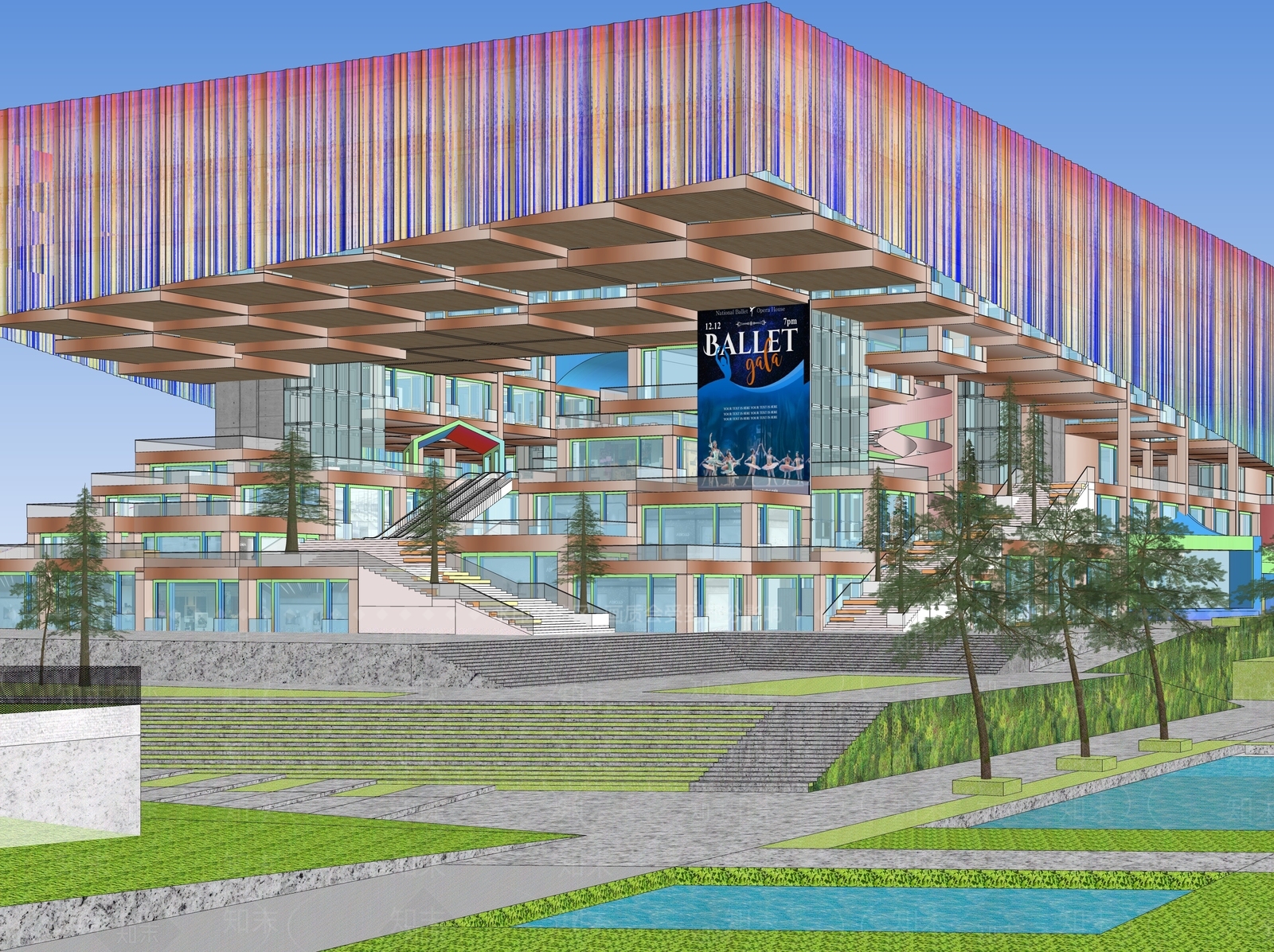 现代展览馆建筑SU模型下载【ID:1149932640】