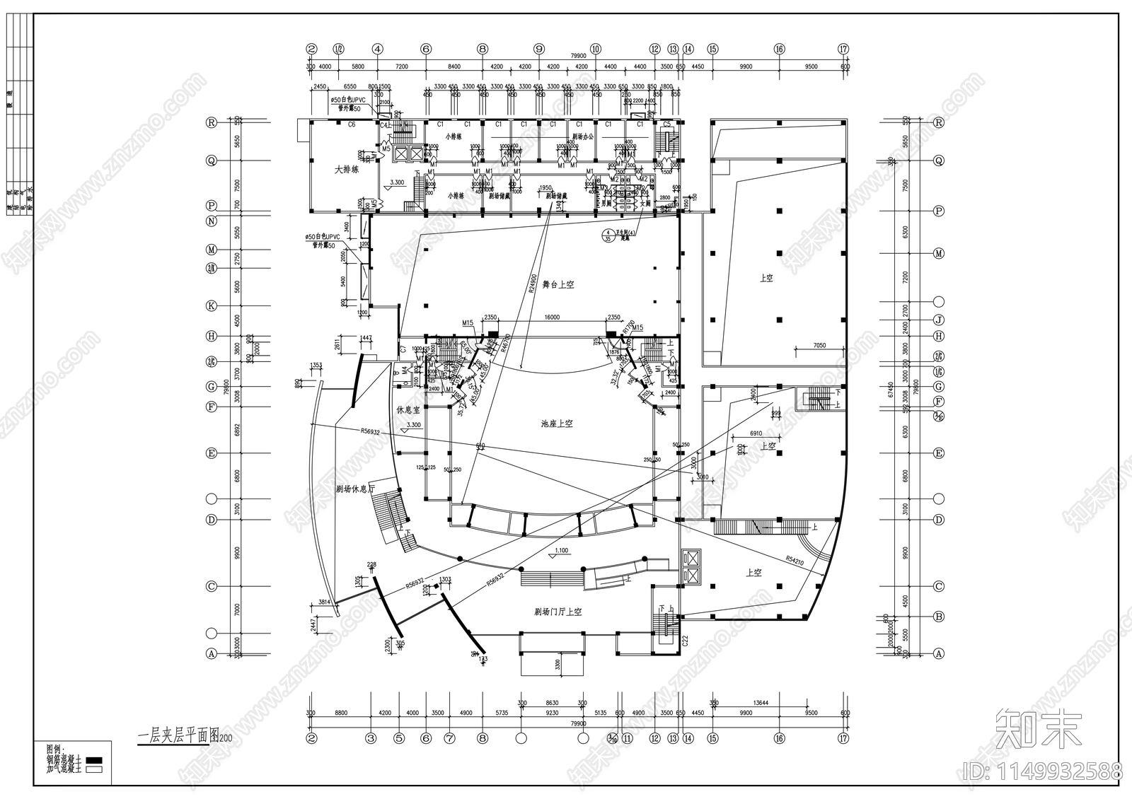 影剧院建筑cad施工图下载【ID:1149932588】