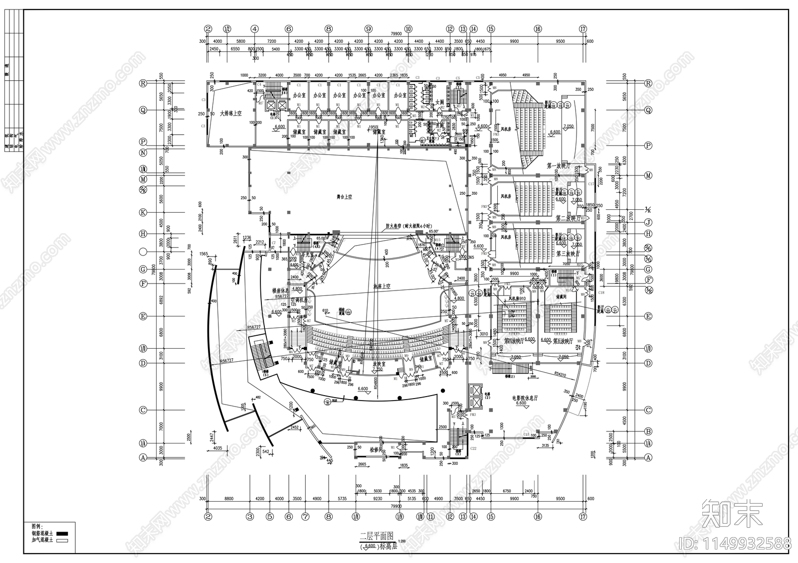 影剧院建筑cad施工图下载【ID:1149932588】