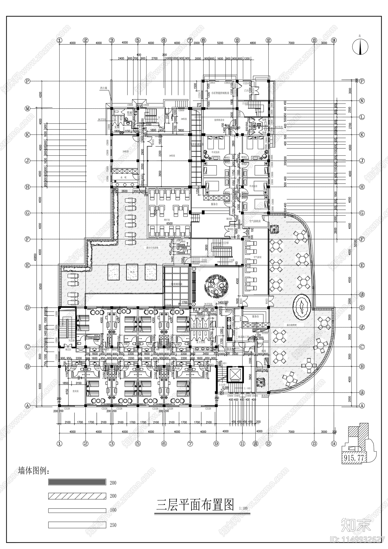 三层温泉会所建筑cad施工图下载【ID:1149932627】