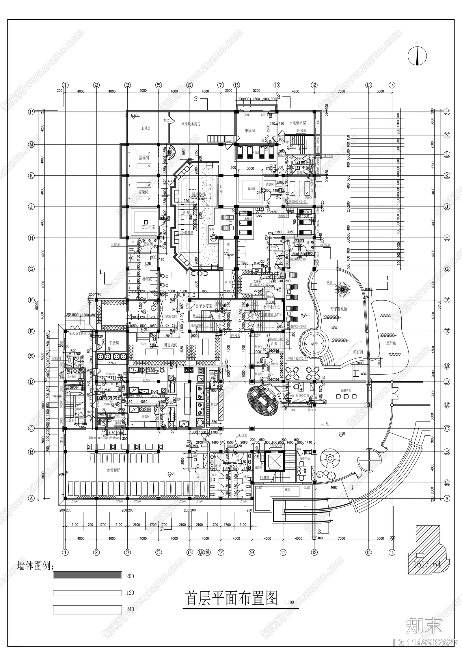 三层温泉会所建筑cad施工图下载【ID:1149932627】