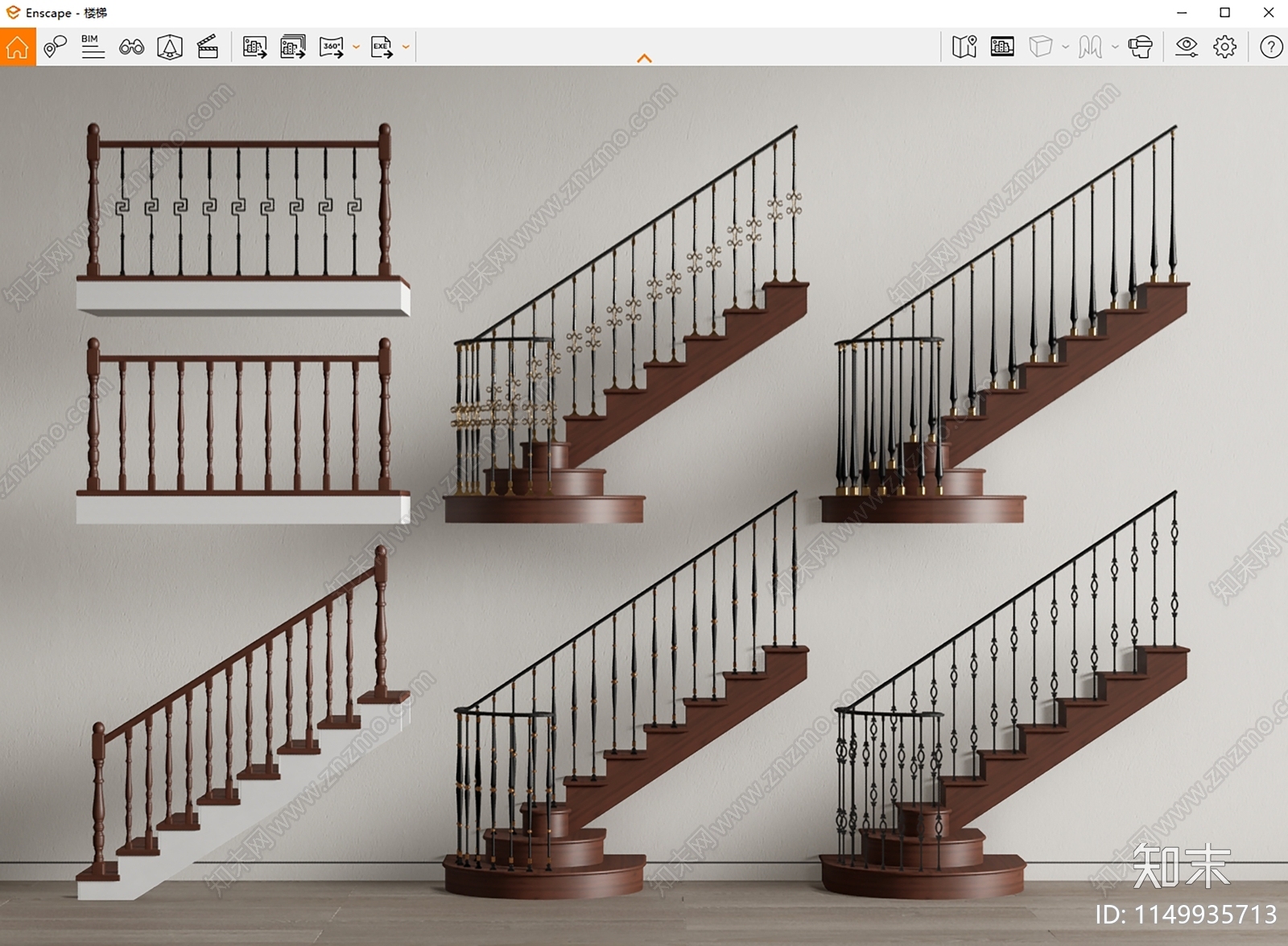 美式扶手楼梯SU模型下载【ID:1149935713】
