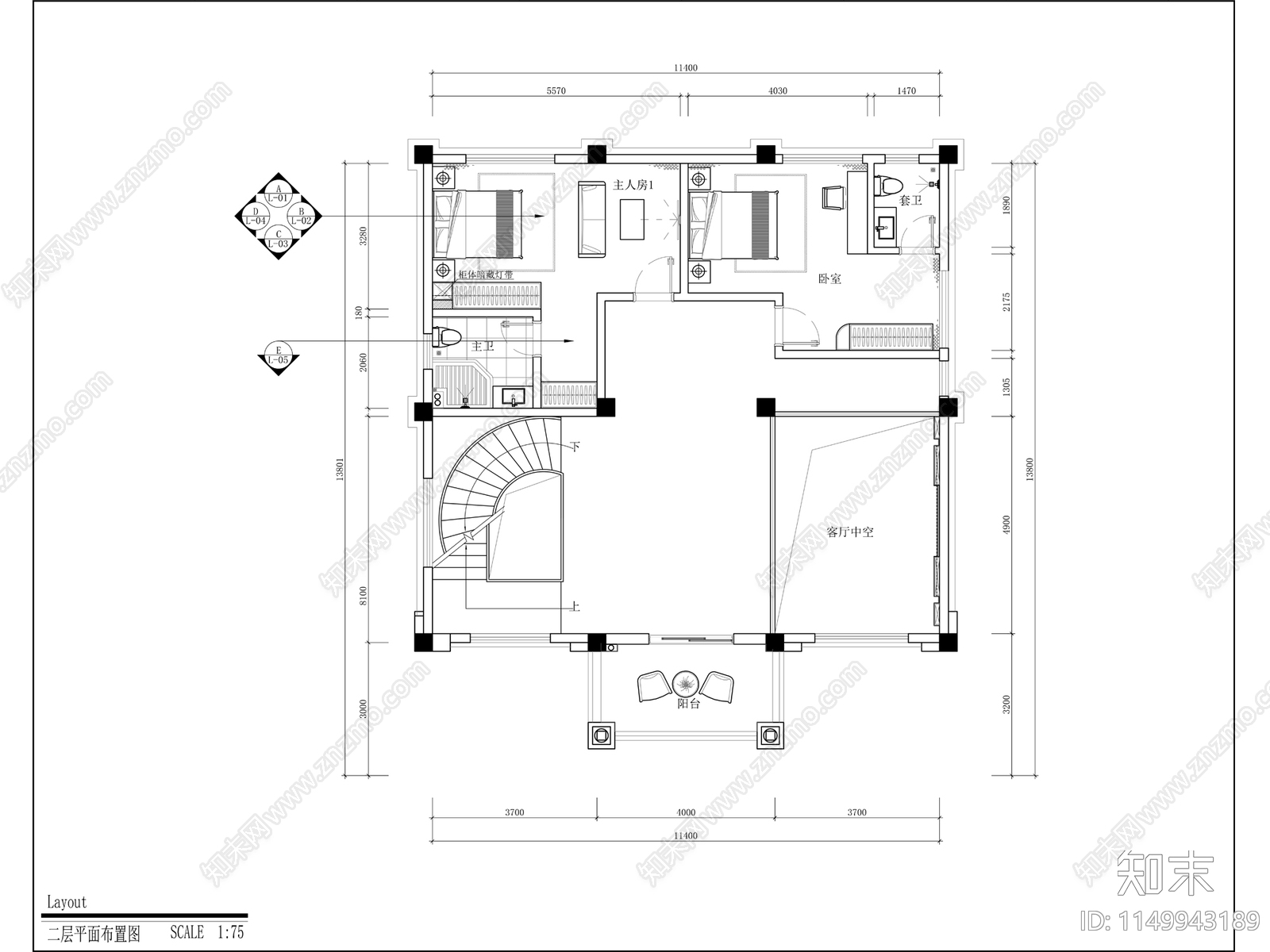 别墅室内总平图cad施工图下载【ID:1149943189】