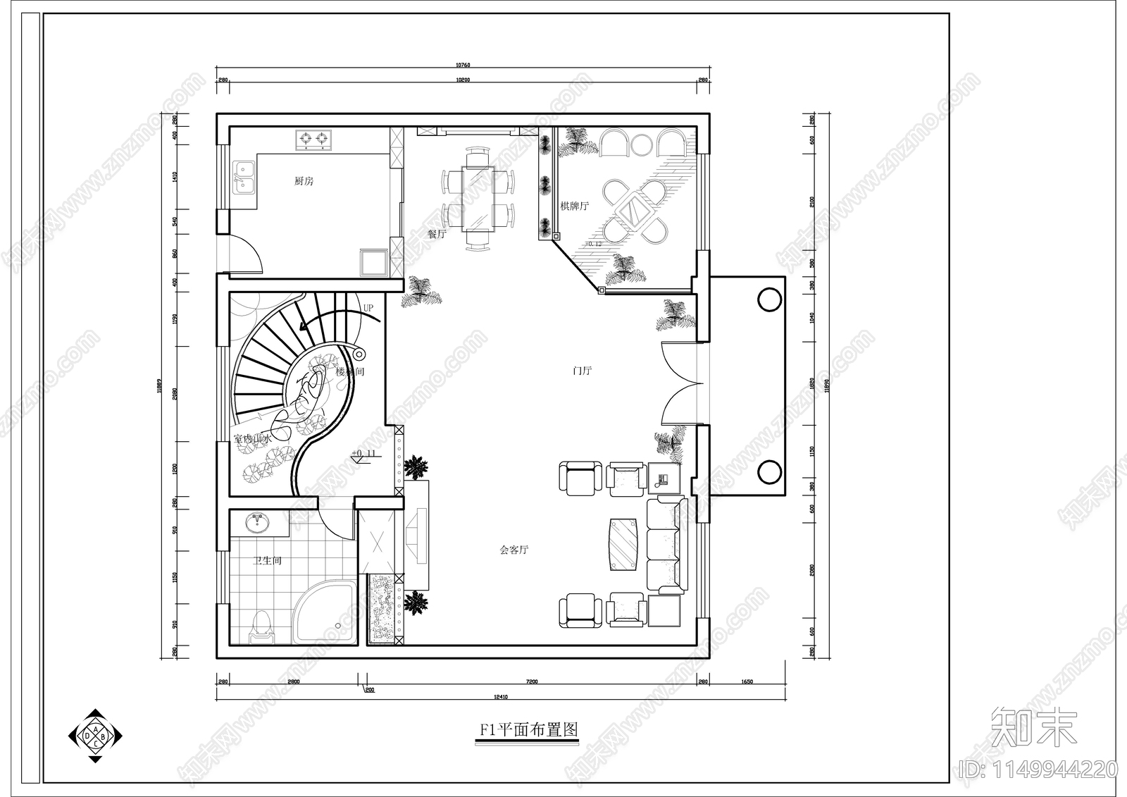 别墅室内cad施工图下载【ID:1149944220】