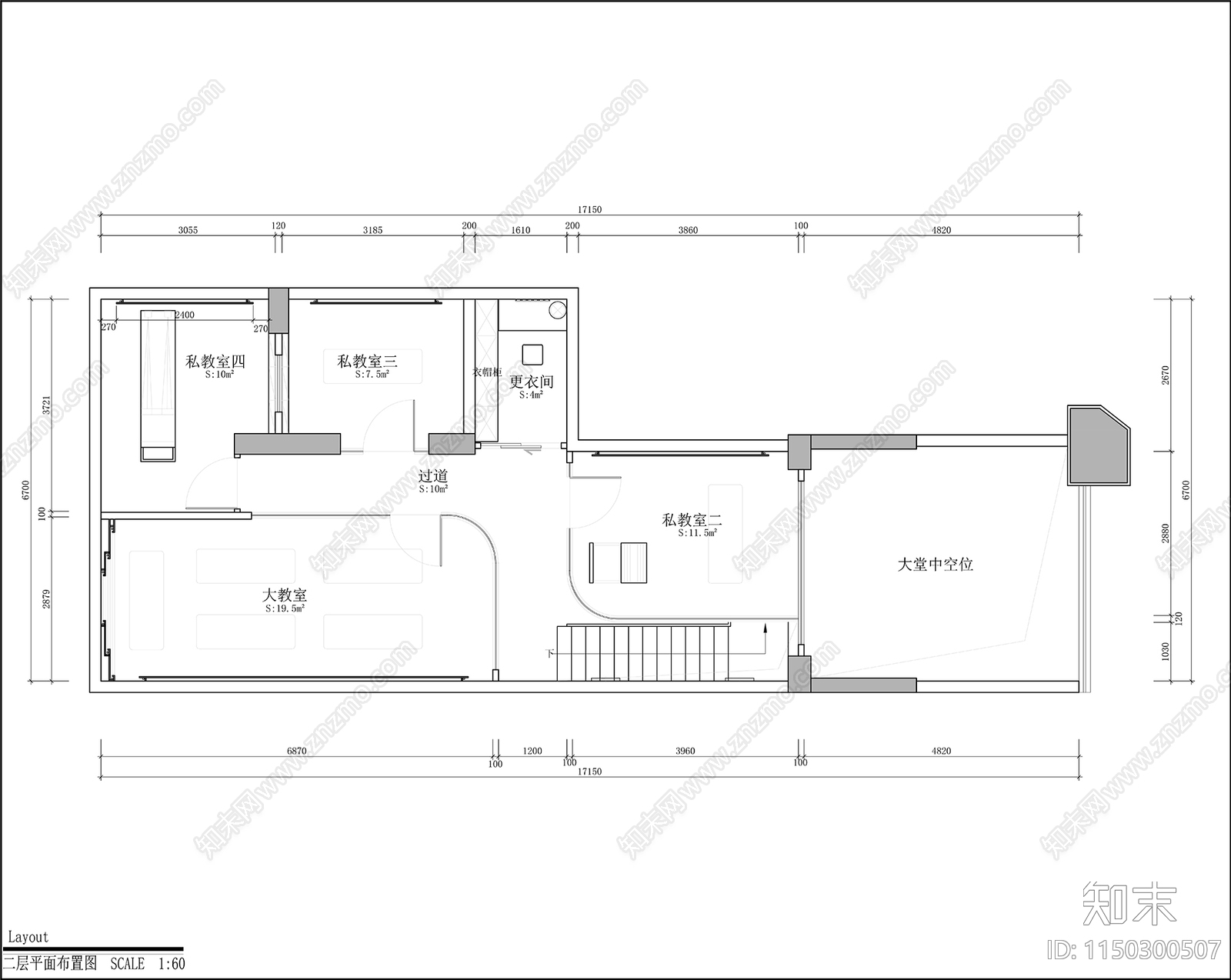 瑜伽室室内cad施工图下载【ID:1150300507】