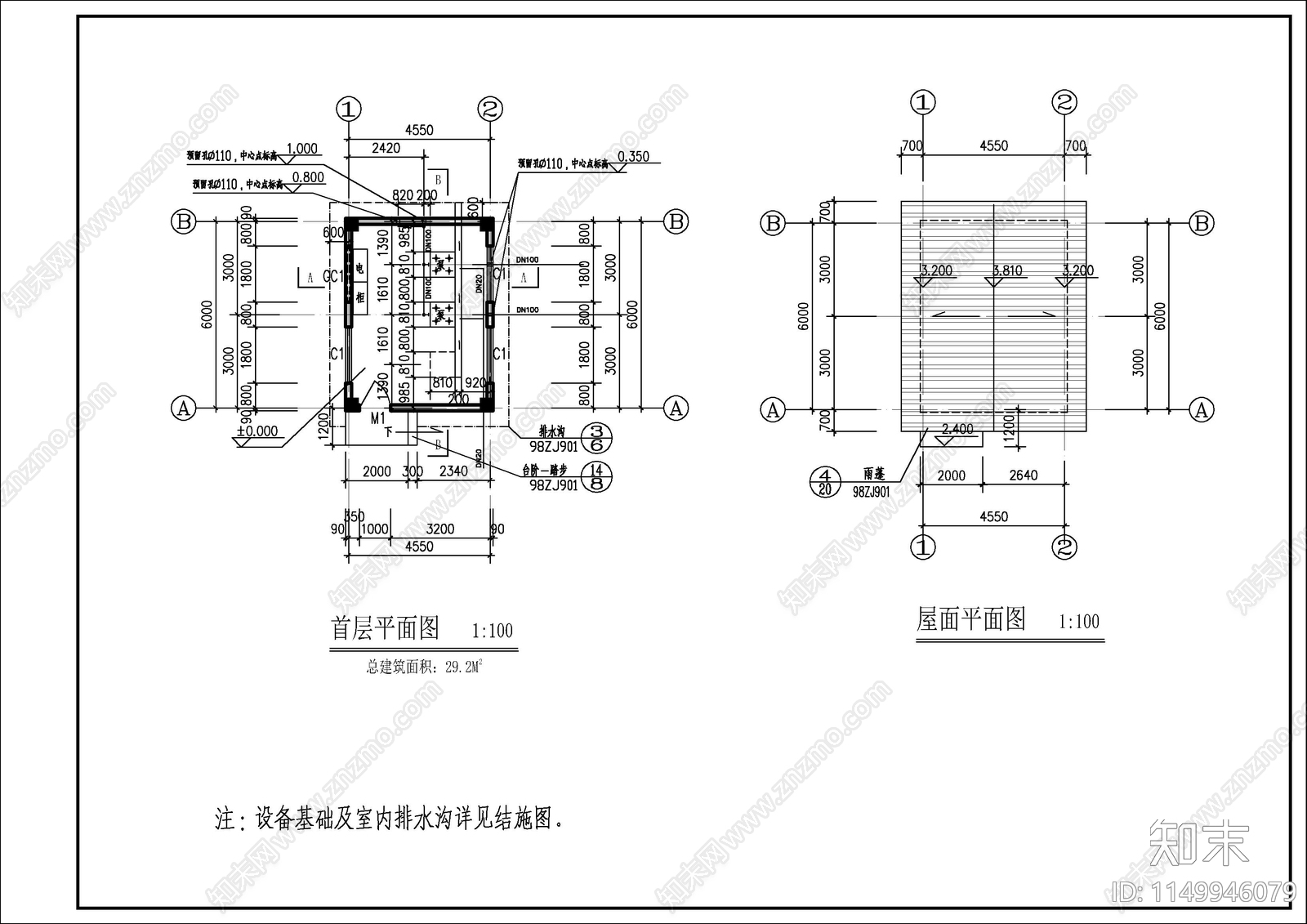 水池泵房建筑cad施工图下载【ID:1149946079】