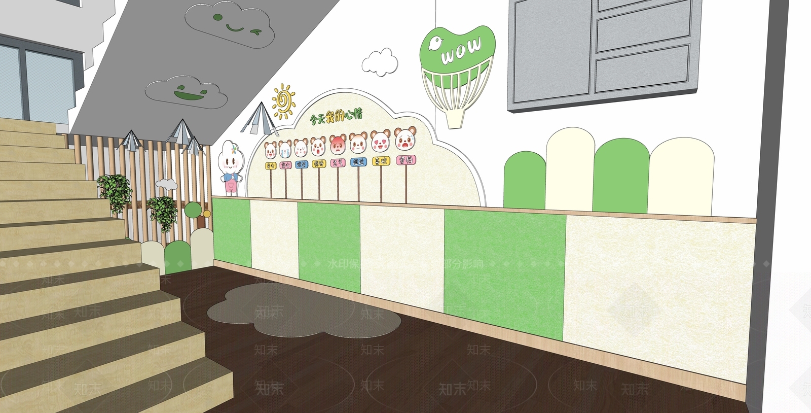 现代幼儿园楼梯角SU模型下载【ID:1149952056】