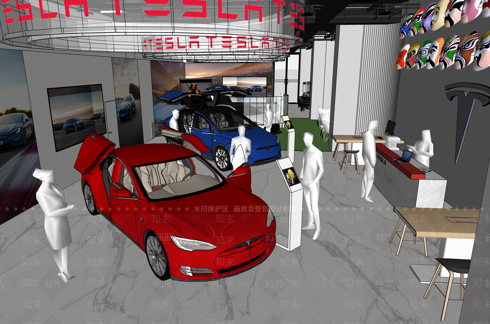 现代特斯拉门店SU模型下载【ID:1149956582】