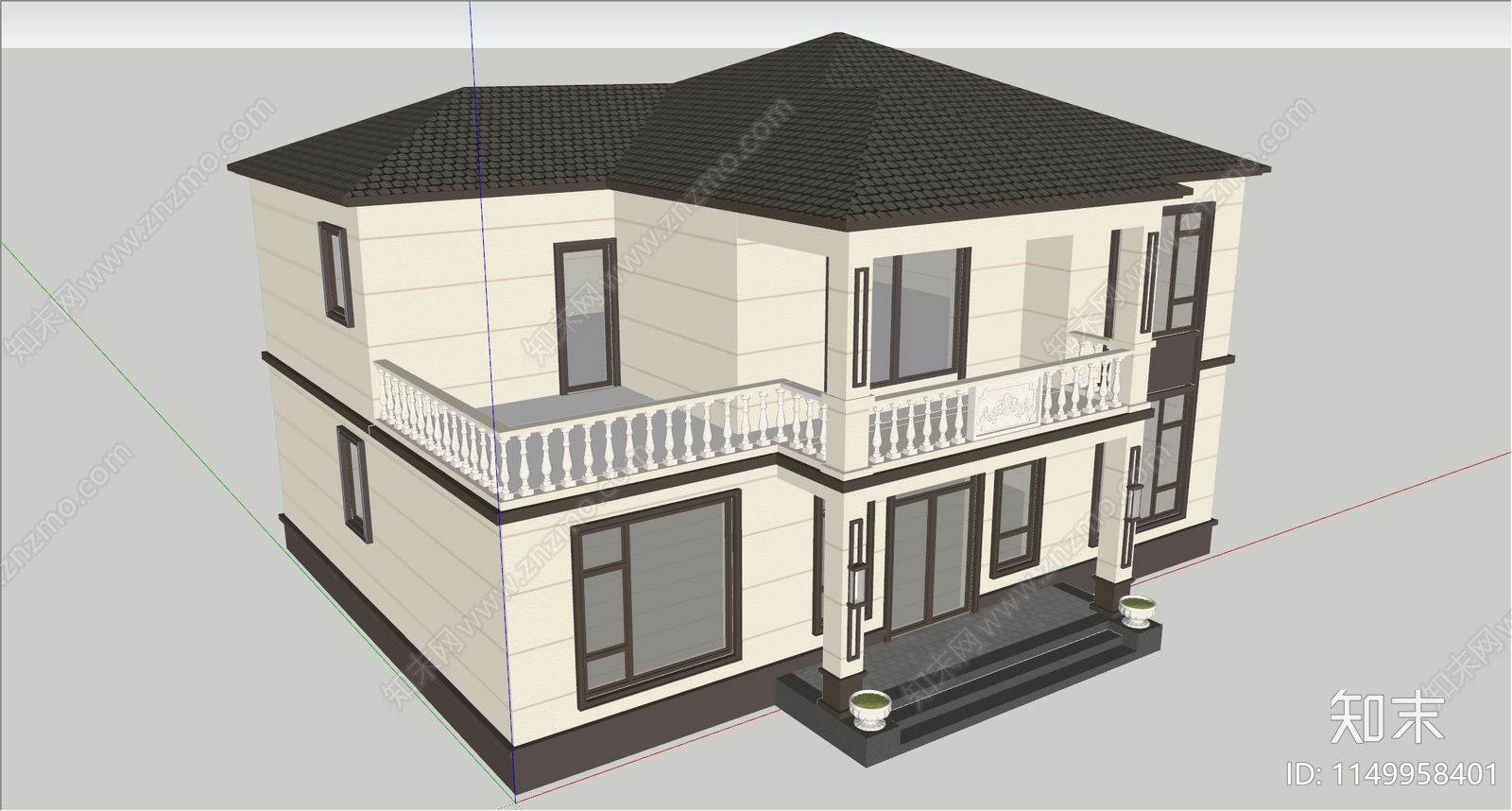 新中式别墅SU模型下载【ID:1149958401】