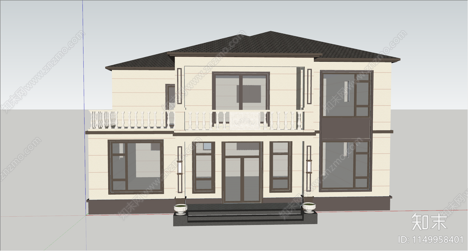 新中式别墅SU模型下载【ID:1149958401】