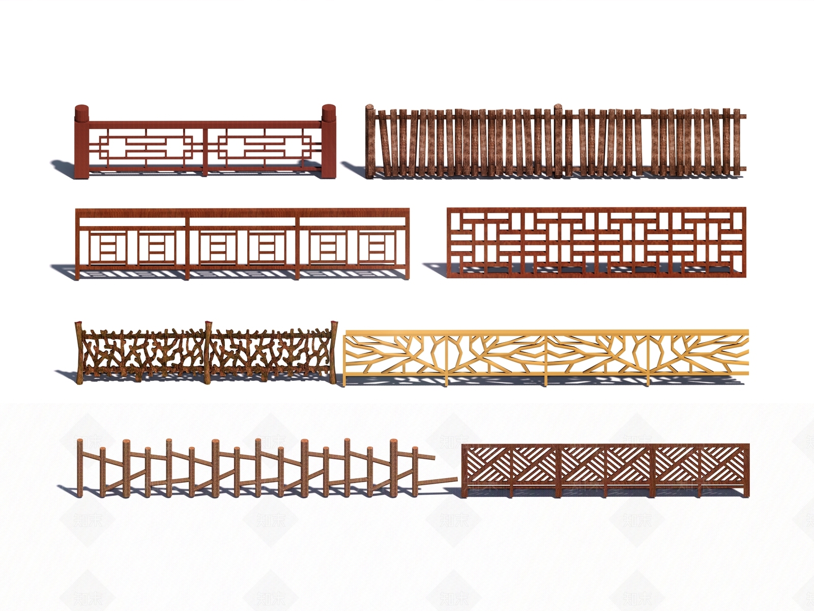 中式木制栏杆SU模型下载【ID:1149959285】