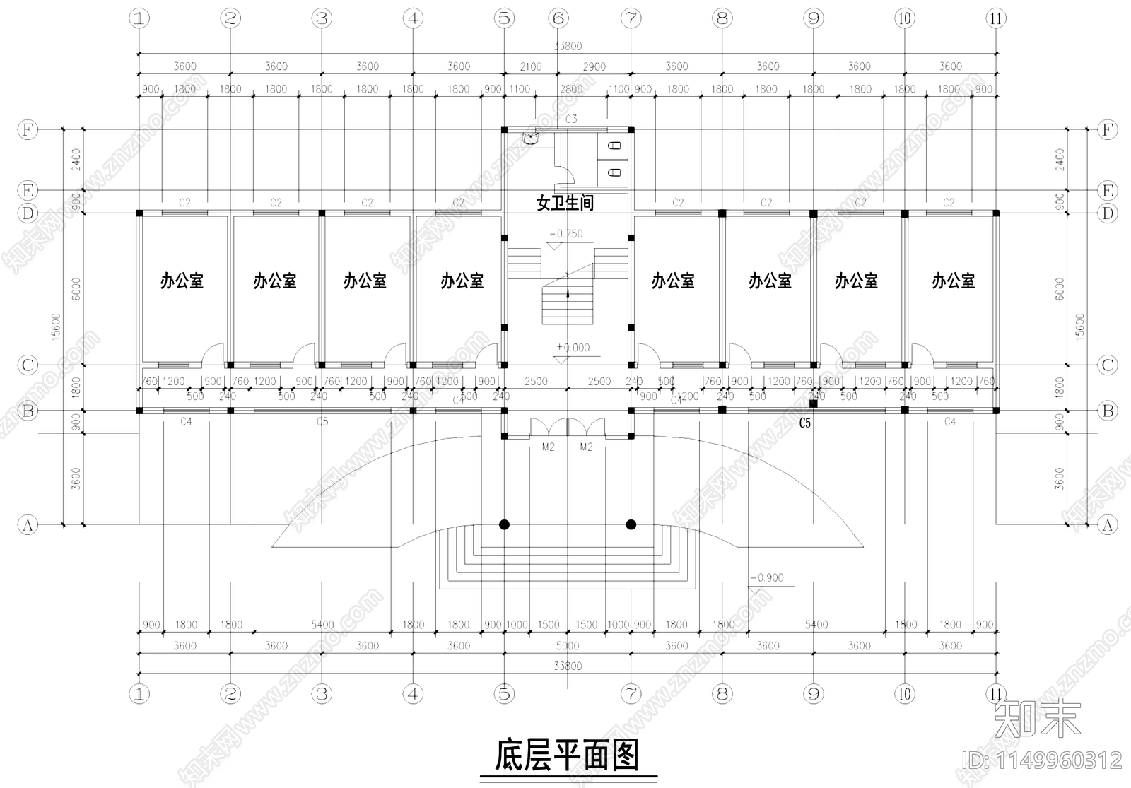欧式四层办公楼建筑cad施工图下载【ID:1149960312】