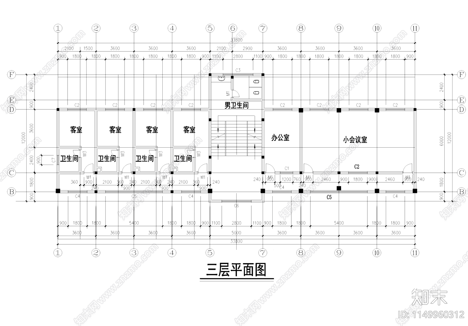 欧式四层办公楼建筑cad施工图下载【ID:1149960312】