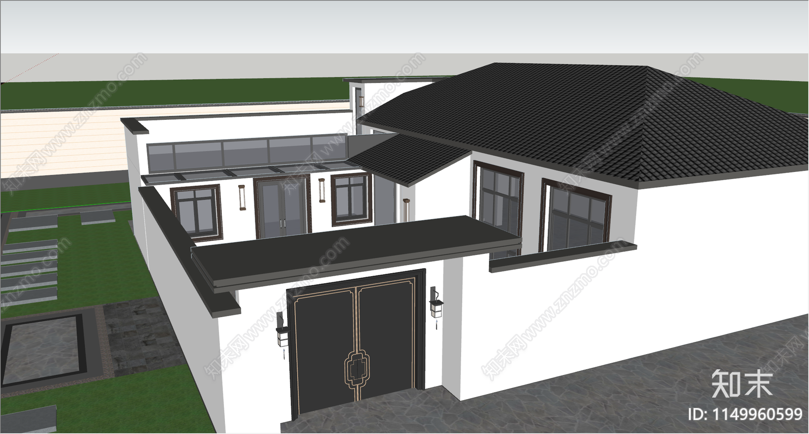 新中式四合院SU模型下载【ID:1149960599】