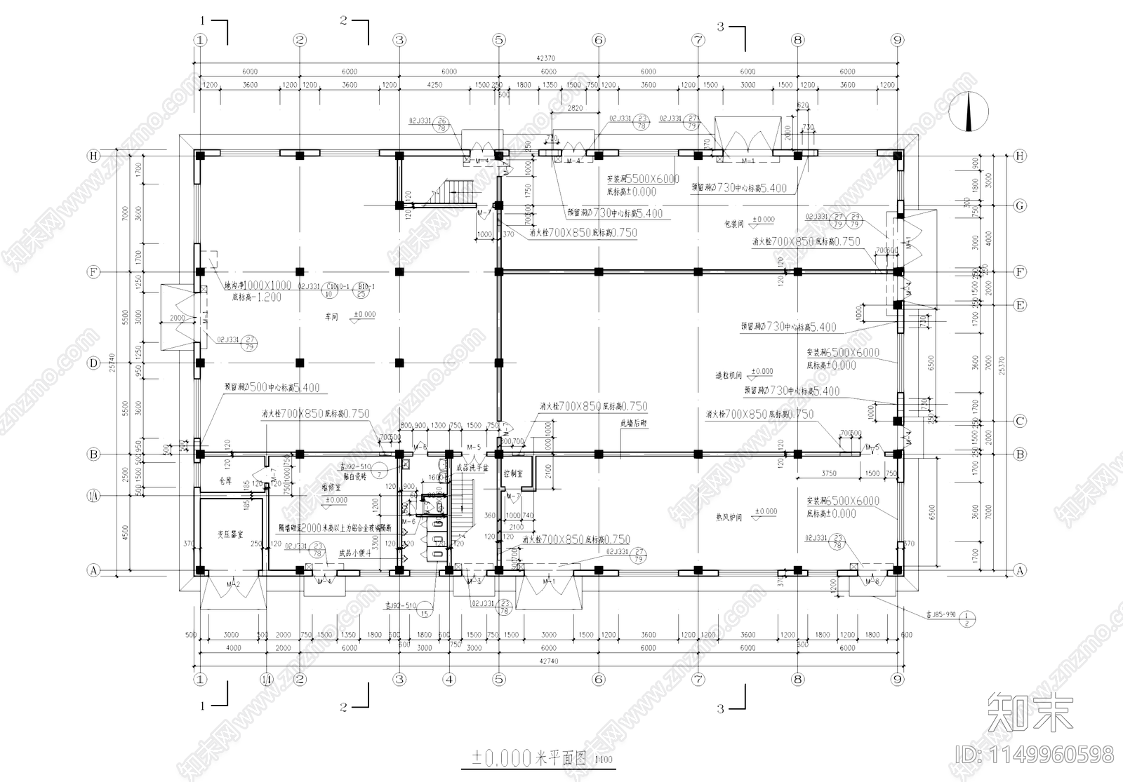 肥料厂车间工业建筑cad施工图下载【ID:1149960598】
