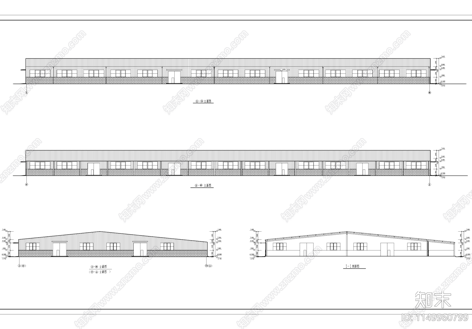 钢结构坡屋面车间厂房工业建筑施工图下载【ID:1149960799】
