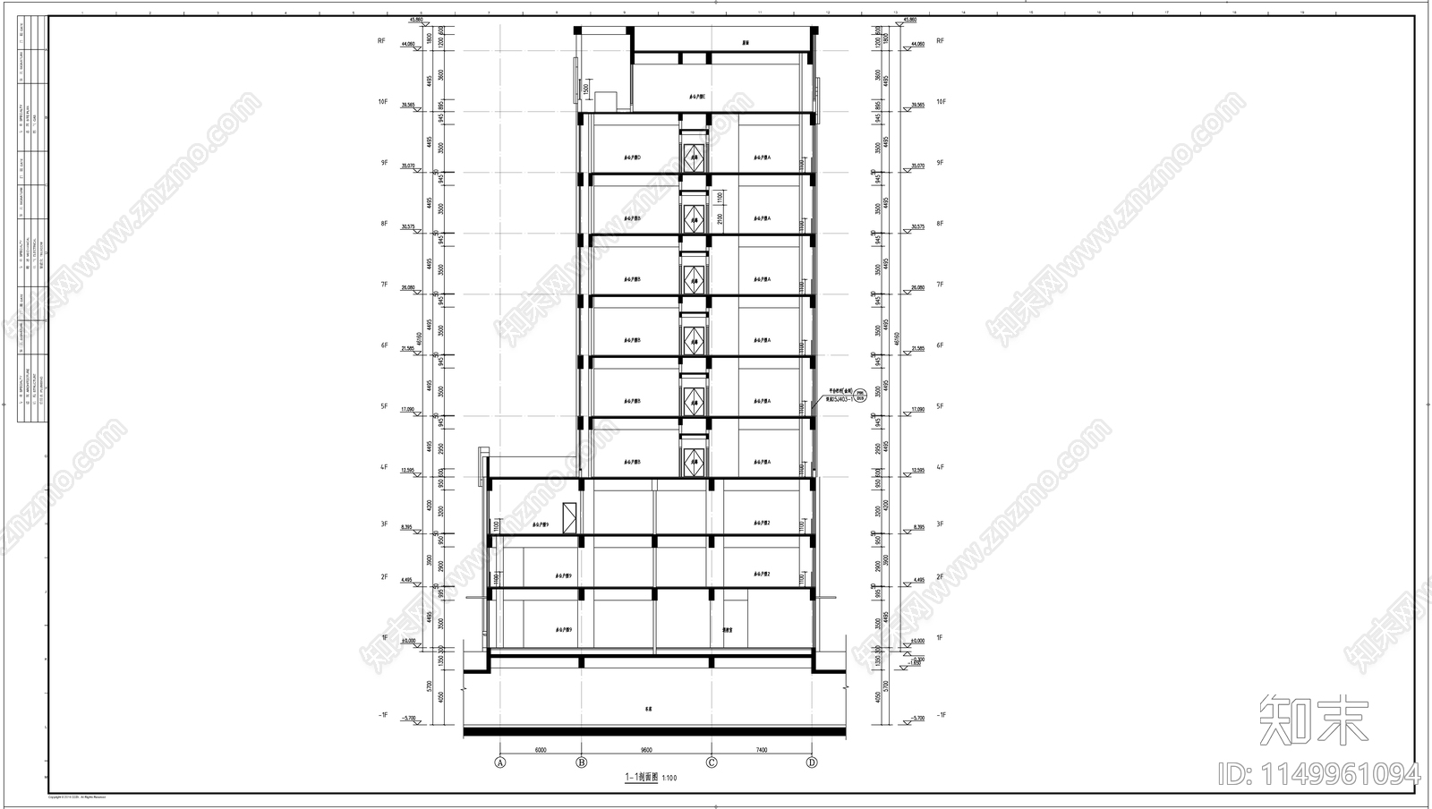 现代简约风格办公楼建筑cad施工图下载【ID:1149961094】