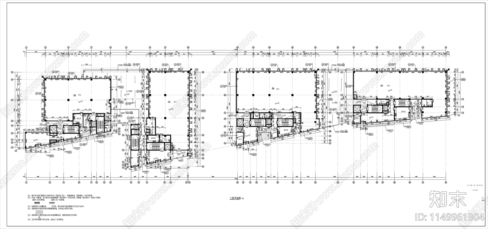 现代风格塔楼式办公综合楼建筑cad施工图下载【ID:1149961304】