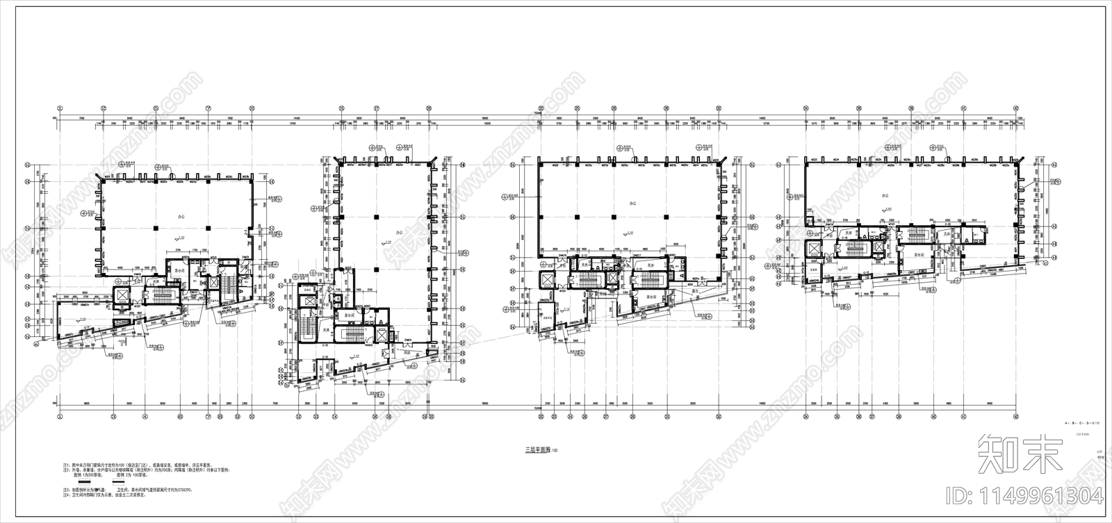 现代风格塔楼式办公综合楼建筑cad施工图下载【ID:1149961304】