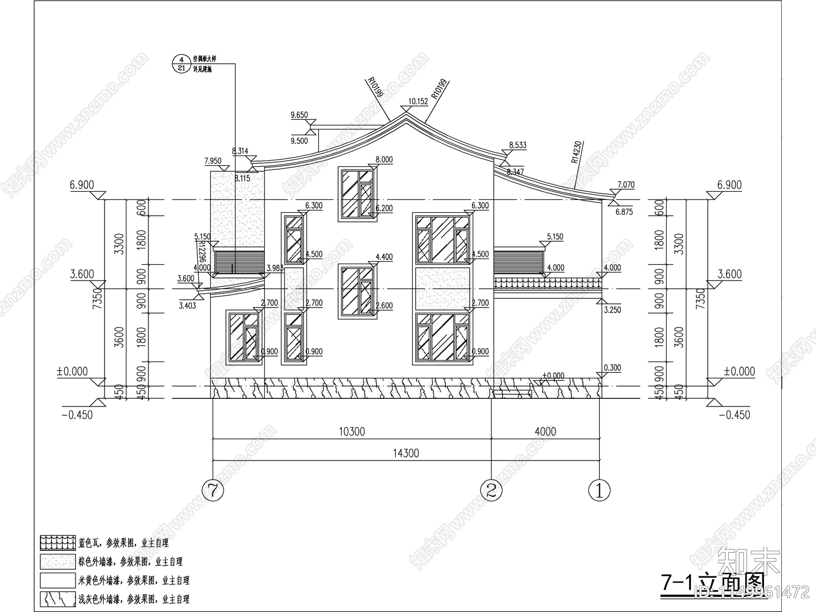 中式两层独栋别墅建筑cad施工图下载【ID:1149961472】