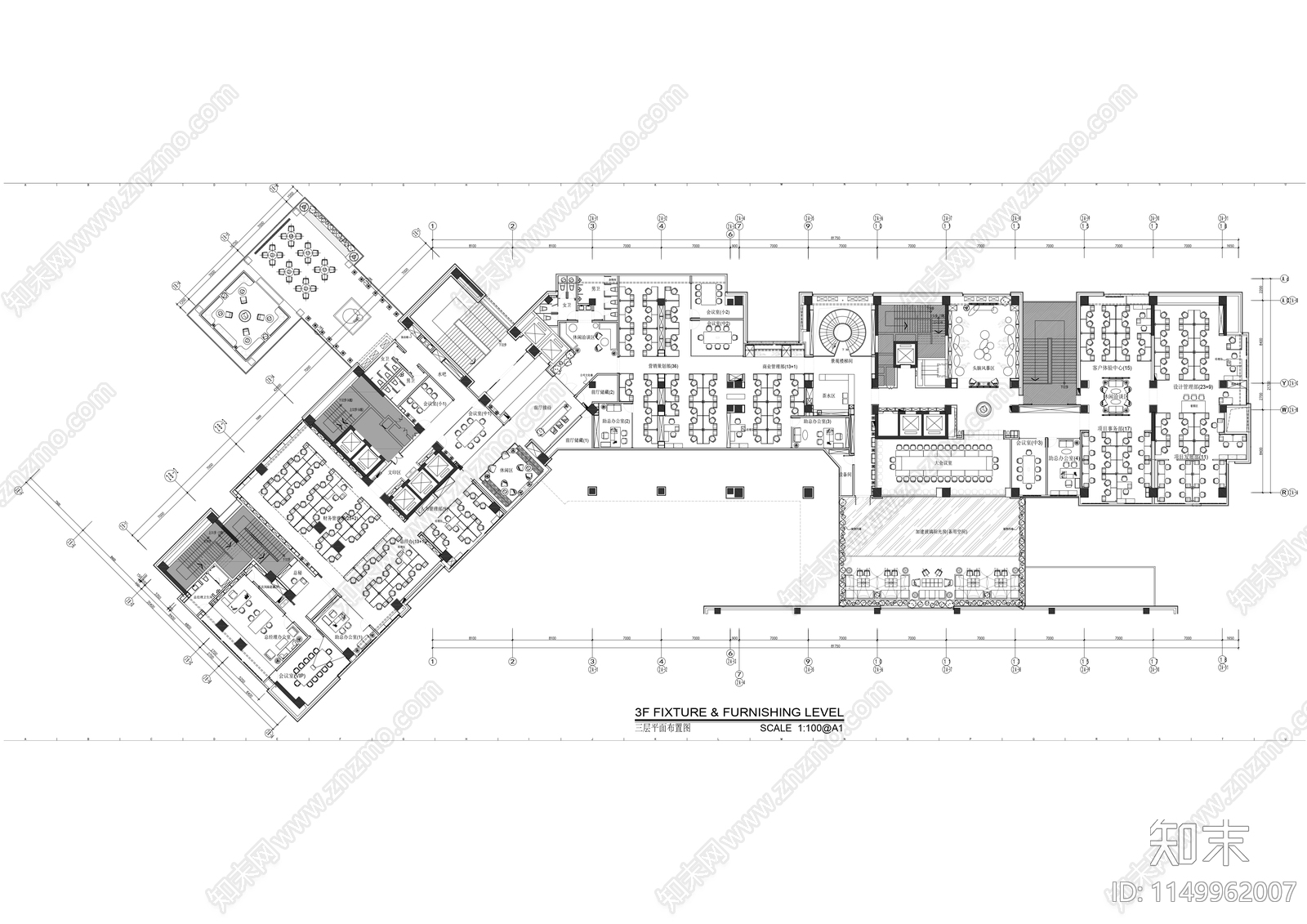 现代办公空间室内cad施工图下载【ID:1149962007】