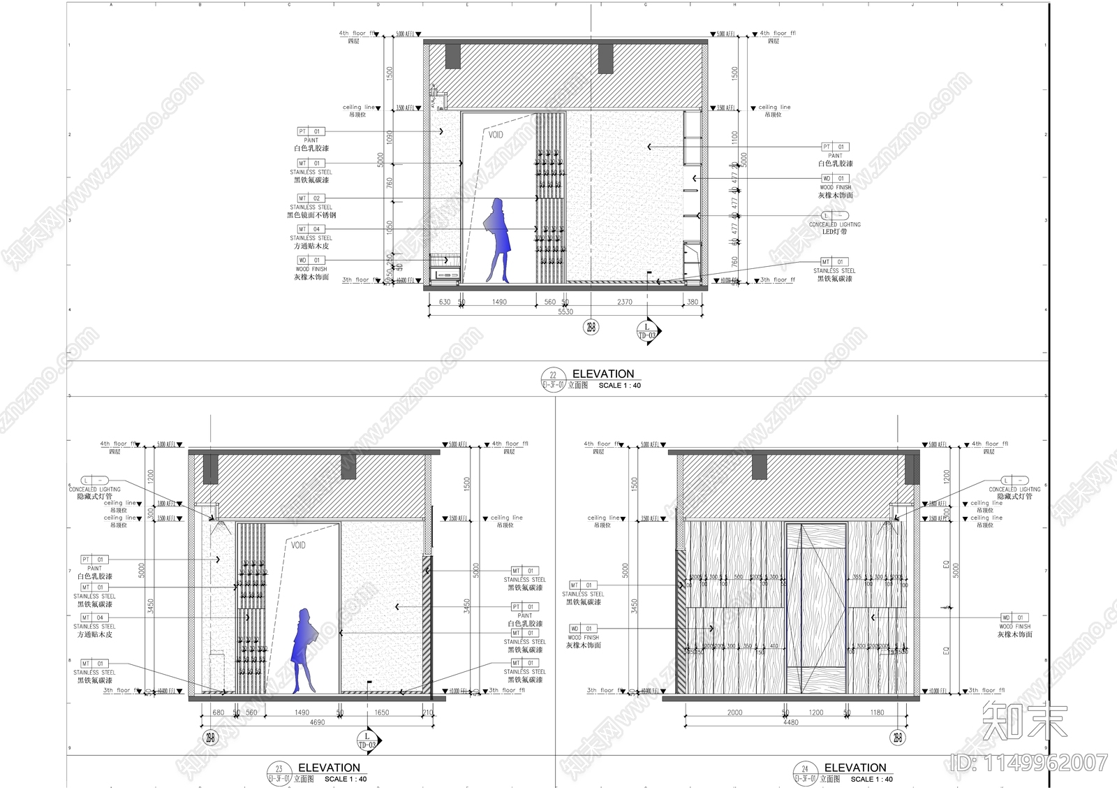 现代办公空间室内cad施工图下载【ID:1149962007】