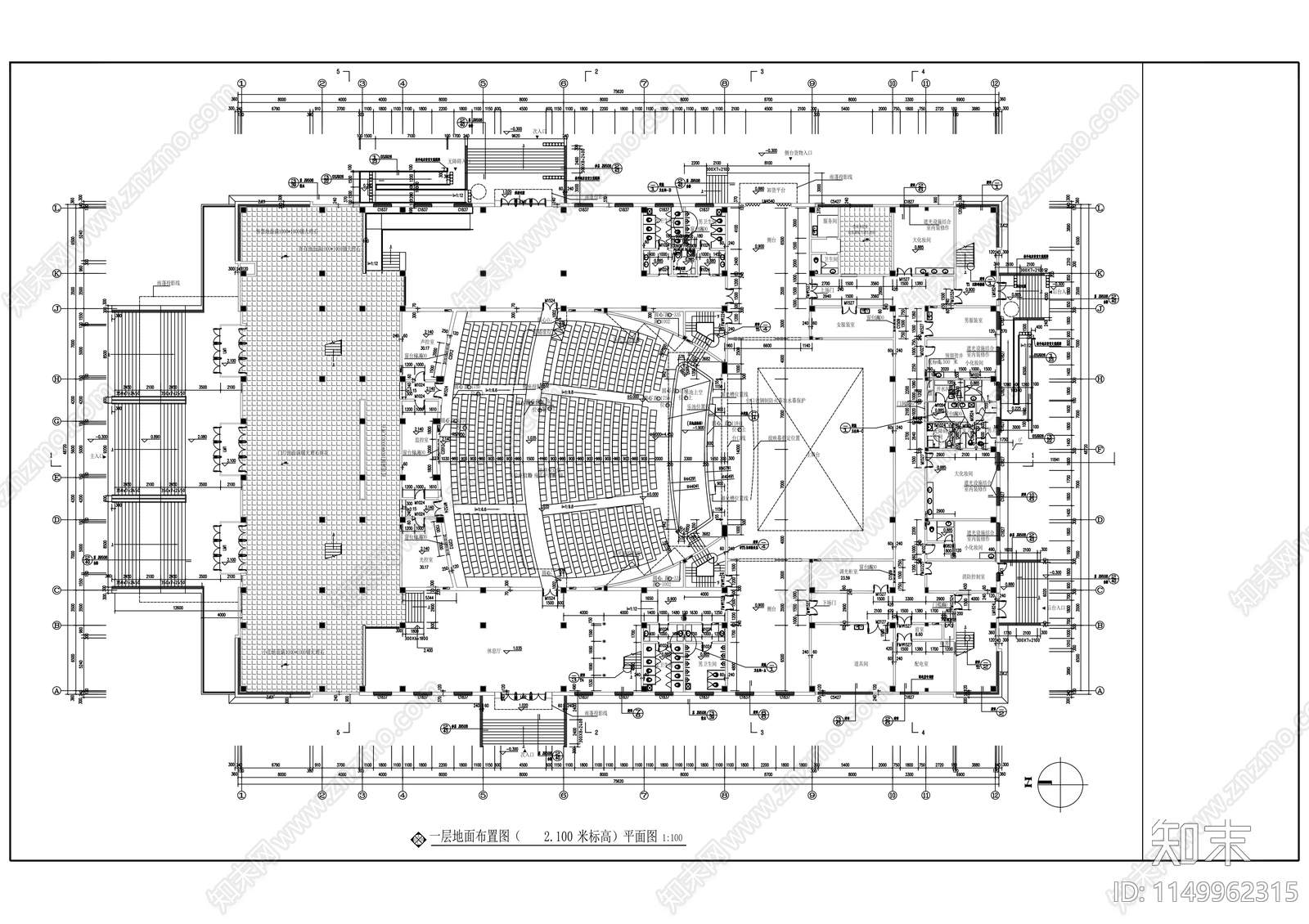 灌云影剧院室内cad施工图下载【ID:1149962315】