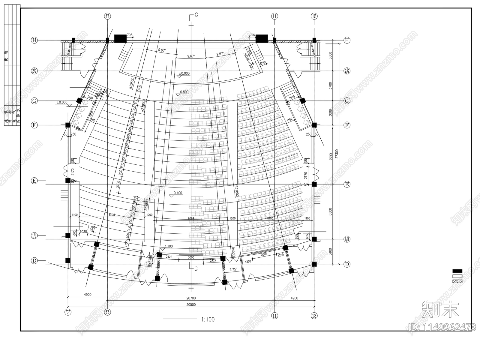 影剧院建筑cad施工图下载【ID:1149962473】