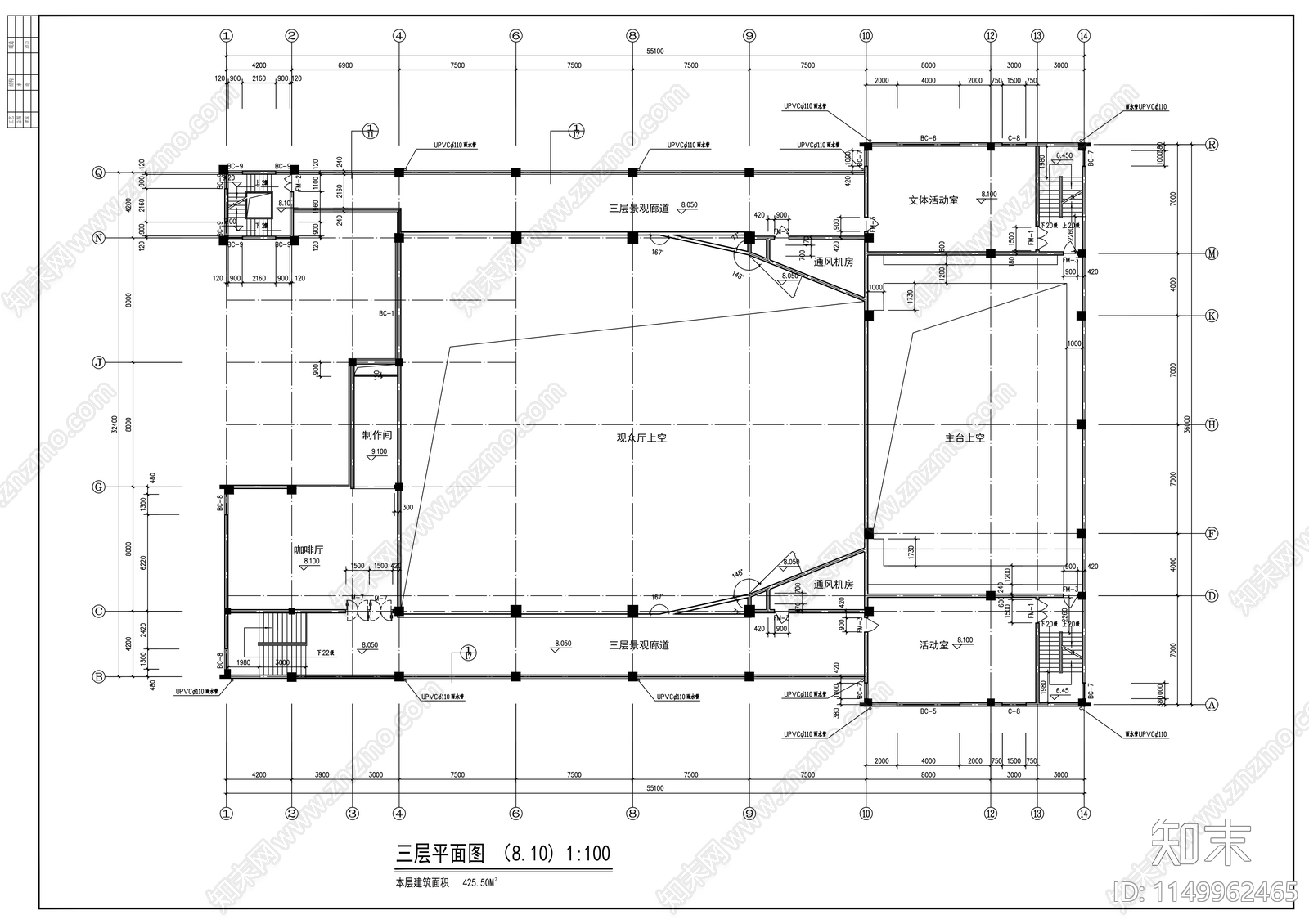 湖南剧院建筑cad施工图下载【ID:1149962465】