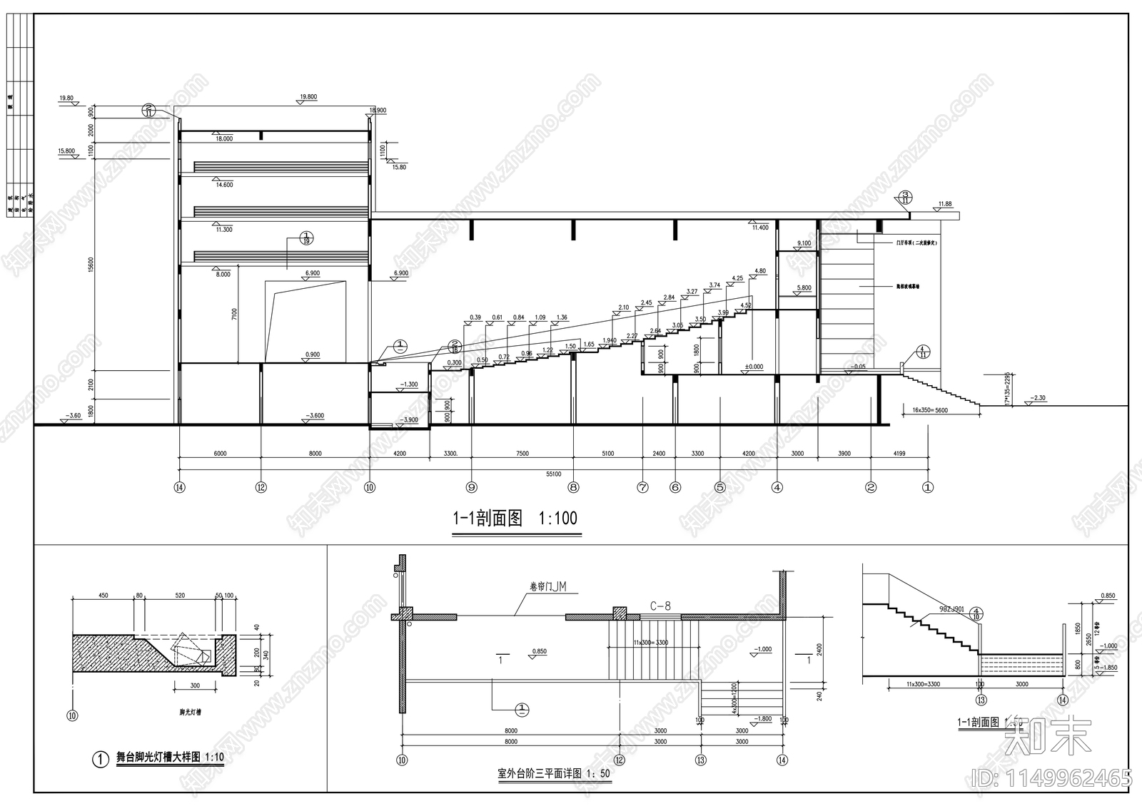 湖南剧院建筑cad施工图下载【ID:1149962465】
