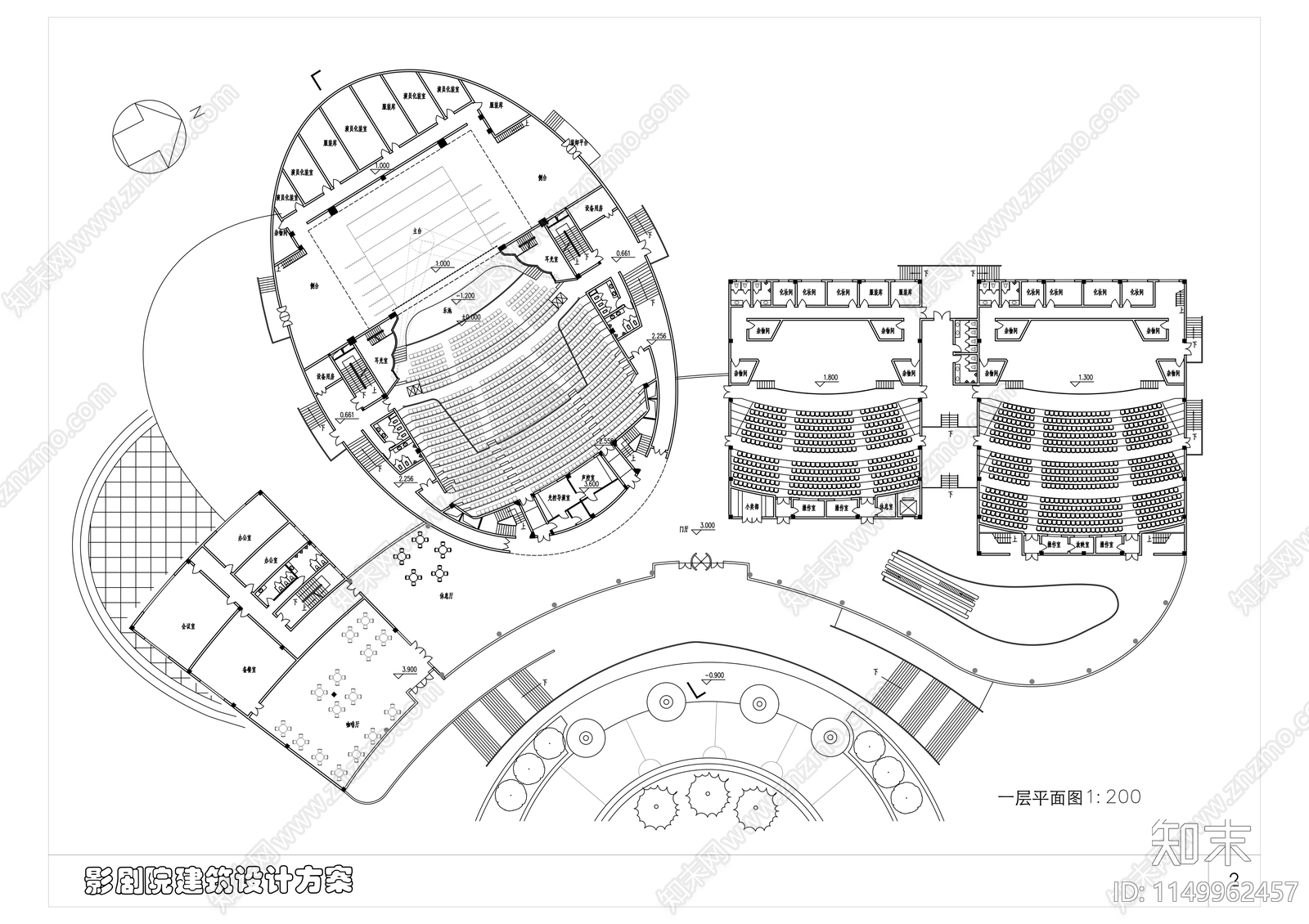 南方剧院建筑cad施工图下载【ID:1149962457】
