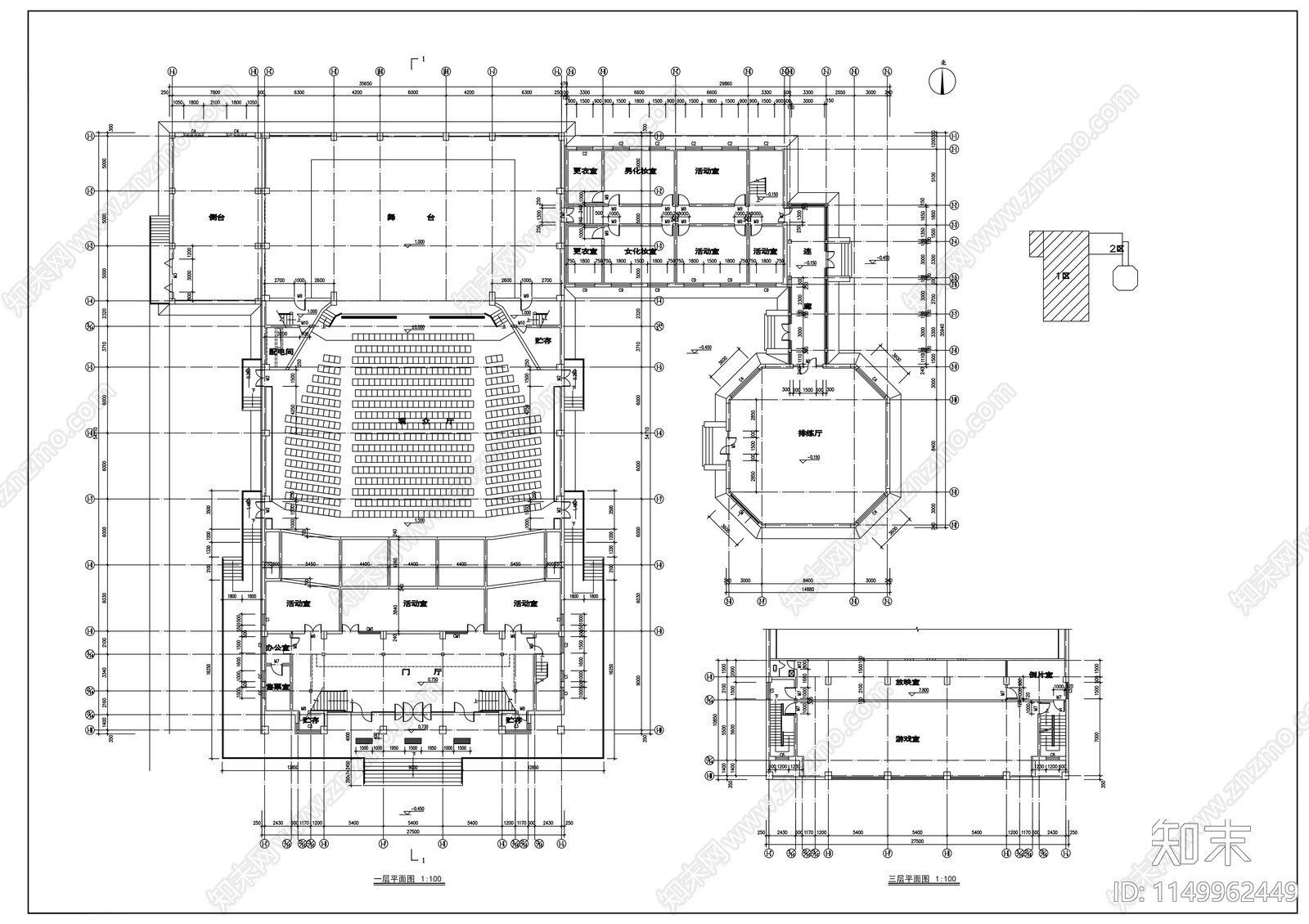 影剧院建筑cad施工图下载【ID:1149962449】
