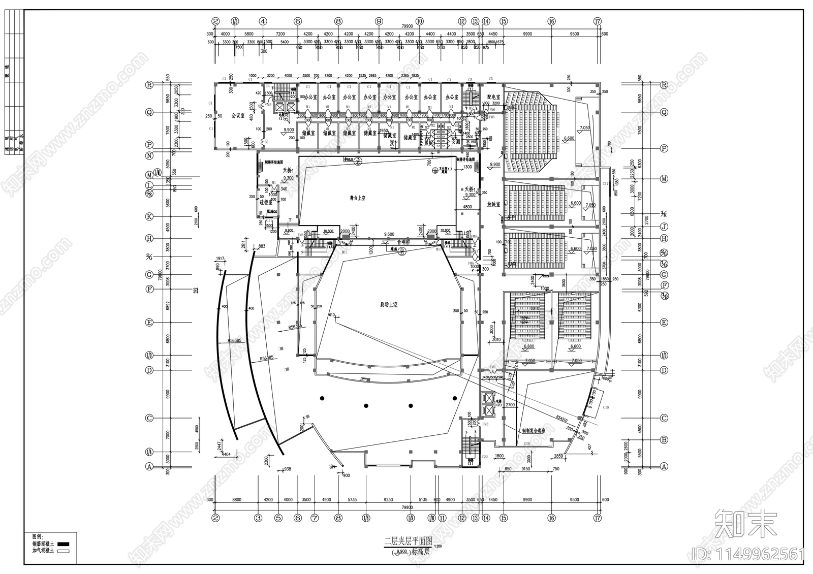 影剧院建筑cad施工图下载【ID:1149962561】