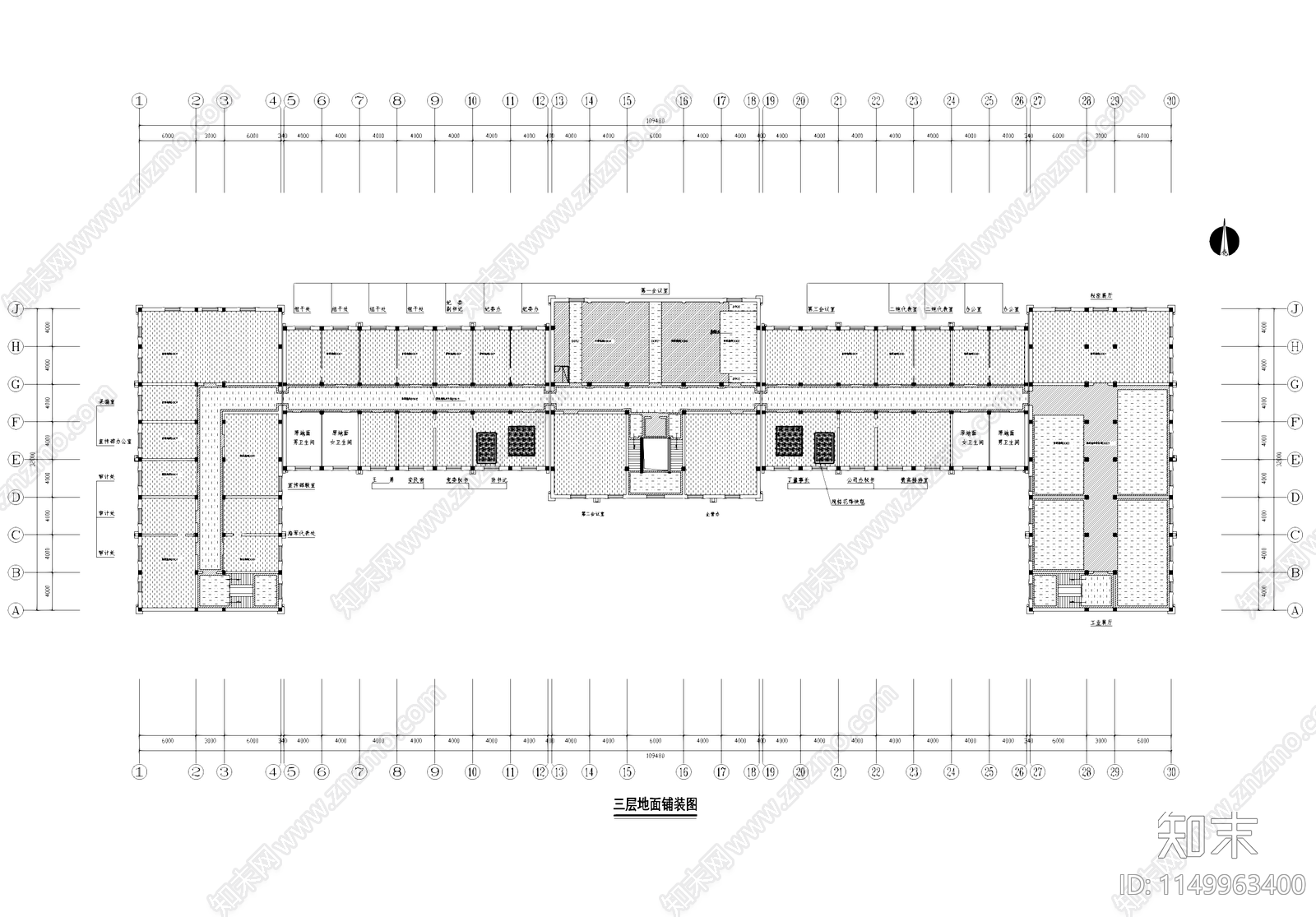 三层办公楼室内工装cad施工图下载【ID:1149963400】
