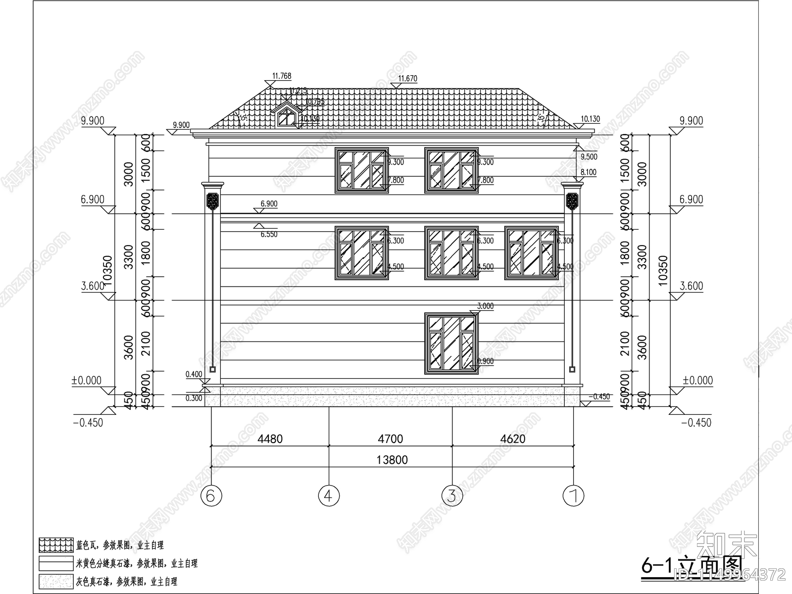 欧式独栋别墅建筑cad施工图下载【ID:1149964372】