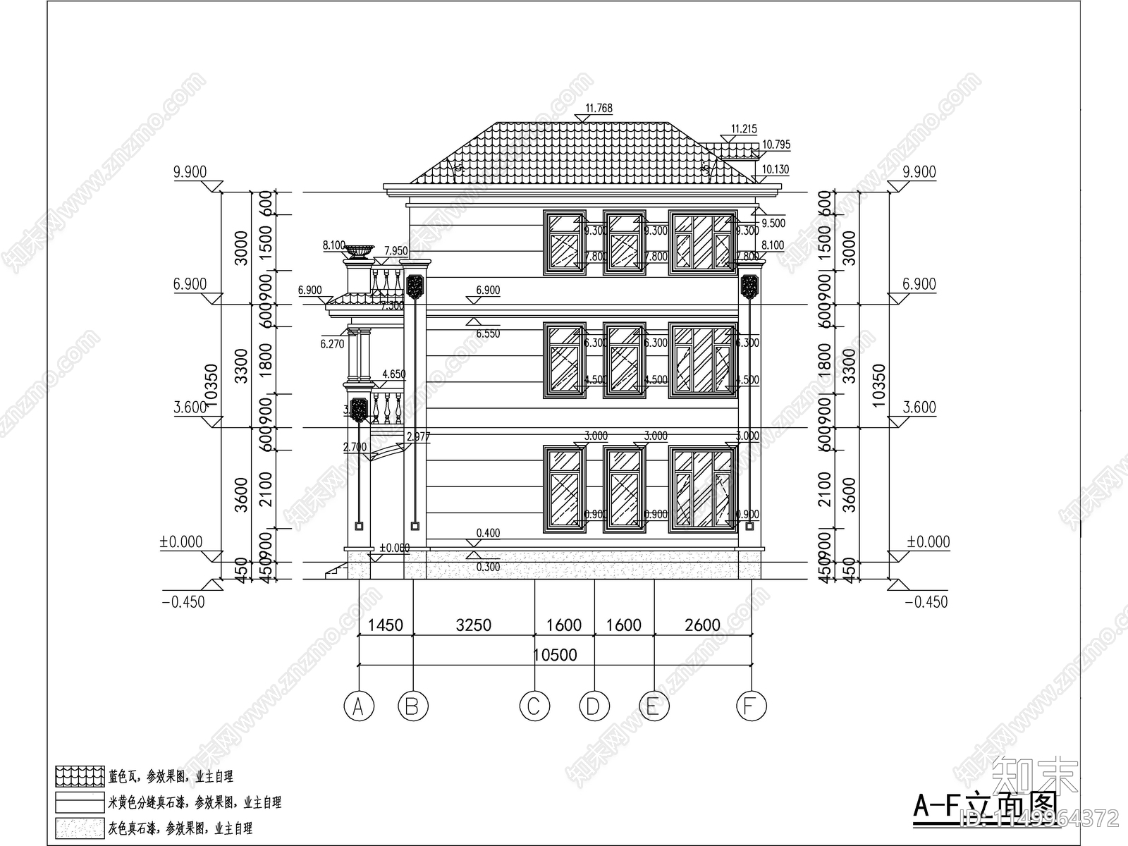 欧式独栋别墅建筑cad施工图下载【ID:1149964372】