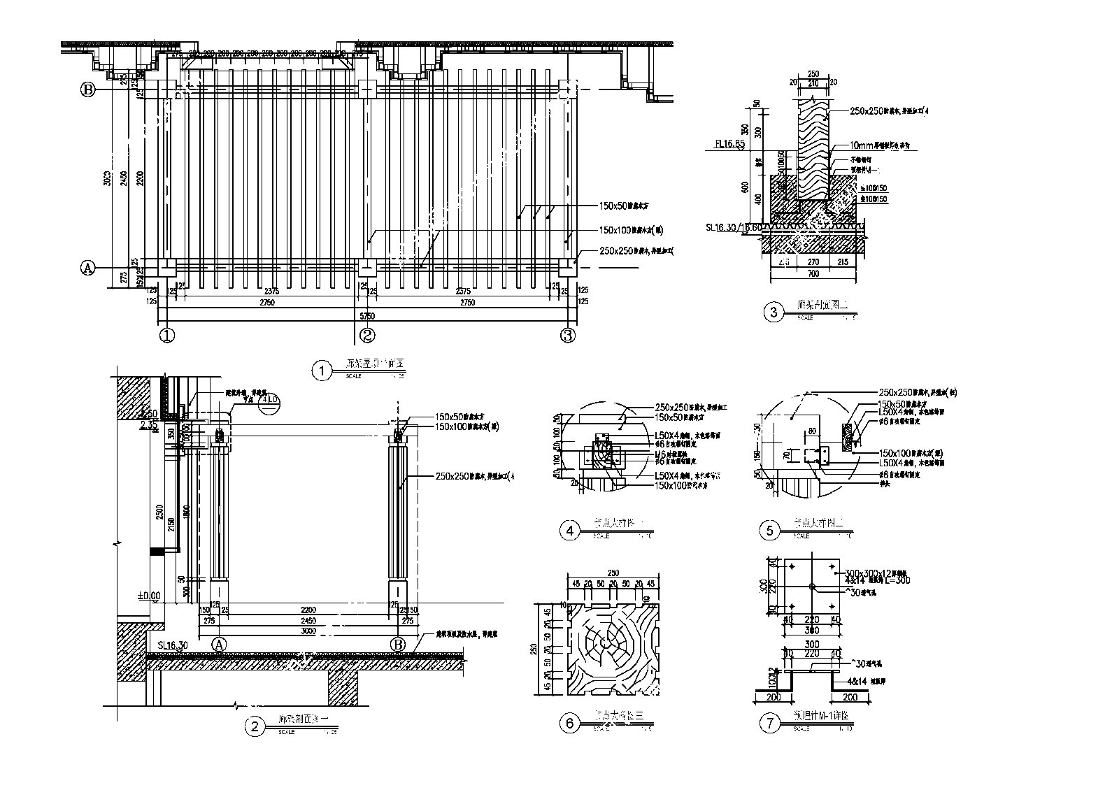 现代廊架景观cad施工图下载【ID:1149965040】