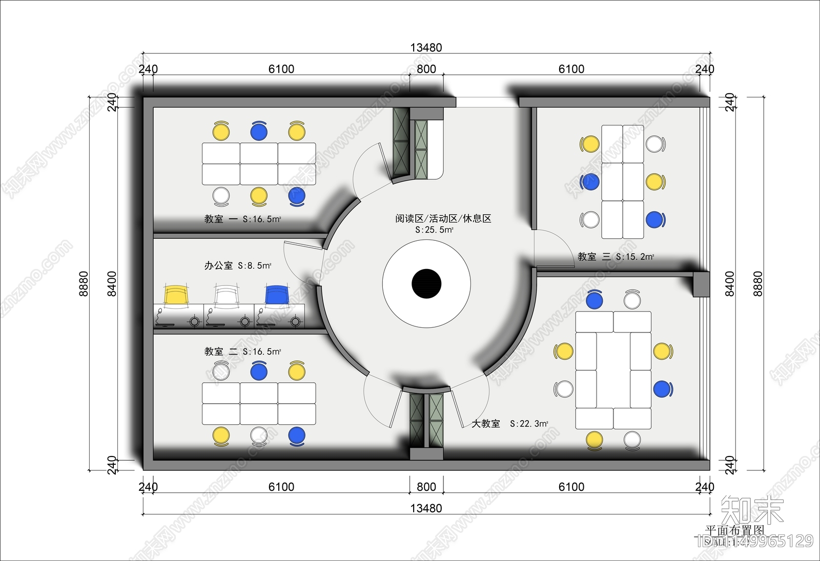 教育培训中心平面图cad施工图下载【ID:1149965129】