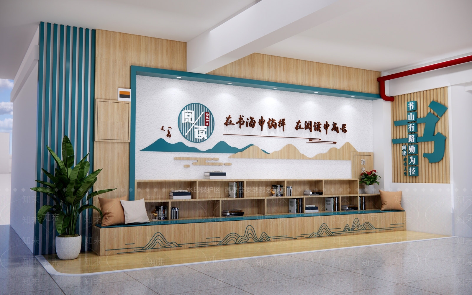 新中式校园读书角SU模型下载【ID:1149965618】
